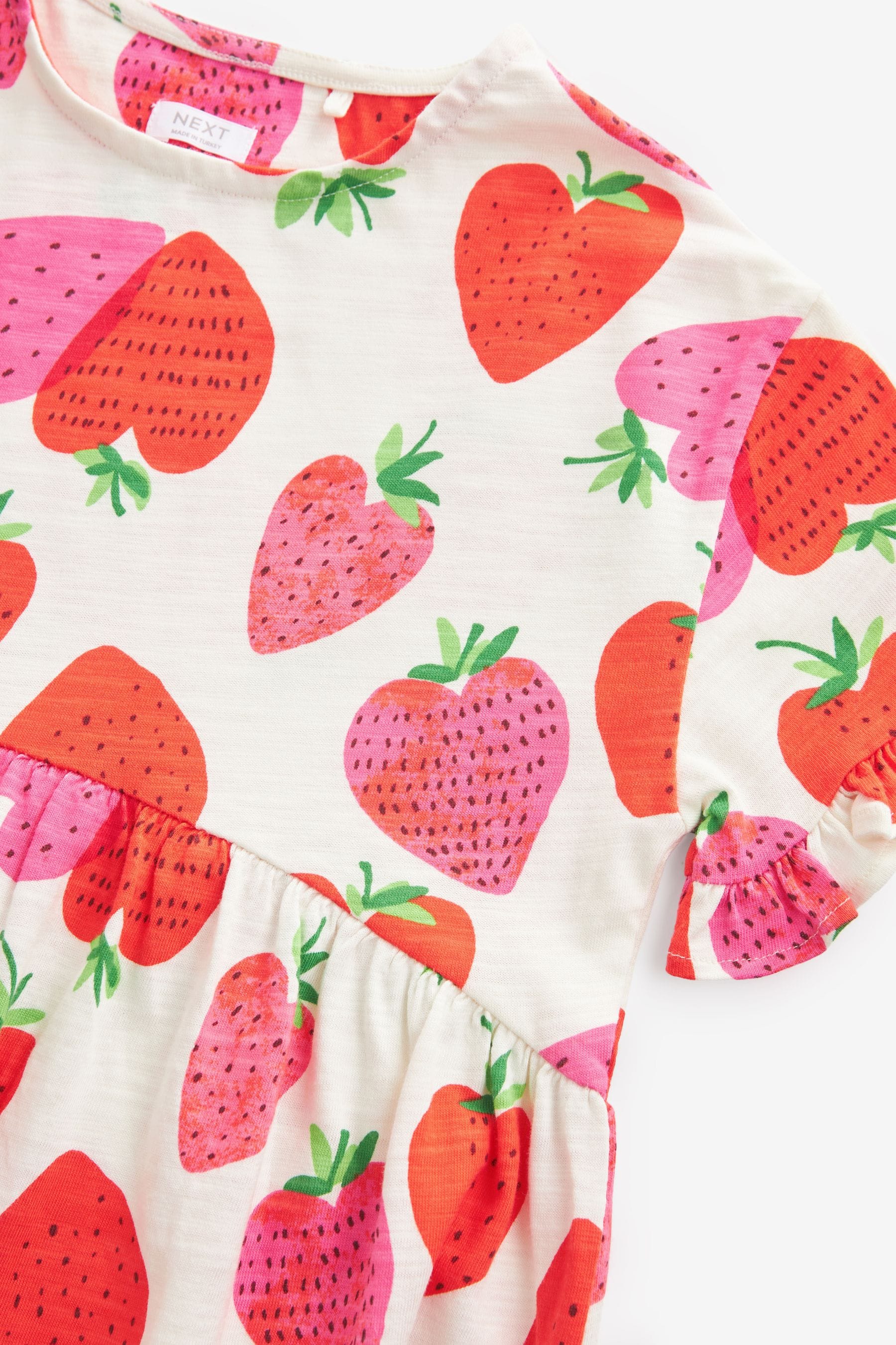 Cream Strawberry Print Short Sleeve Cotton Jersey Dress (3-16yrs)