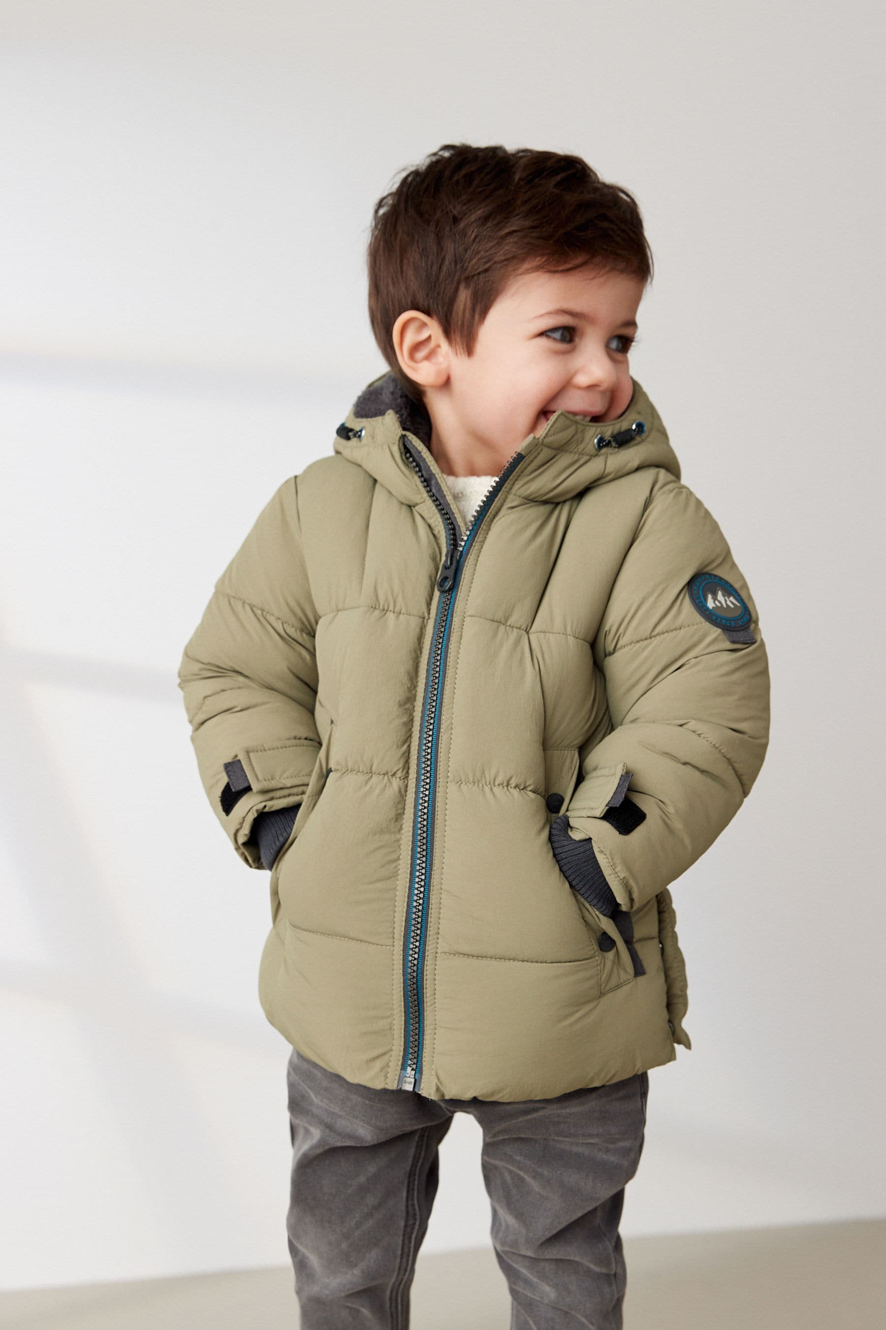 Light Khaki Borg Teddy Lined Padded Coat (3mths-7yrs)