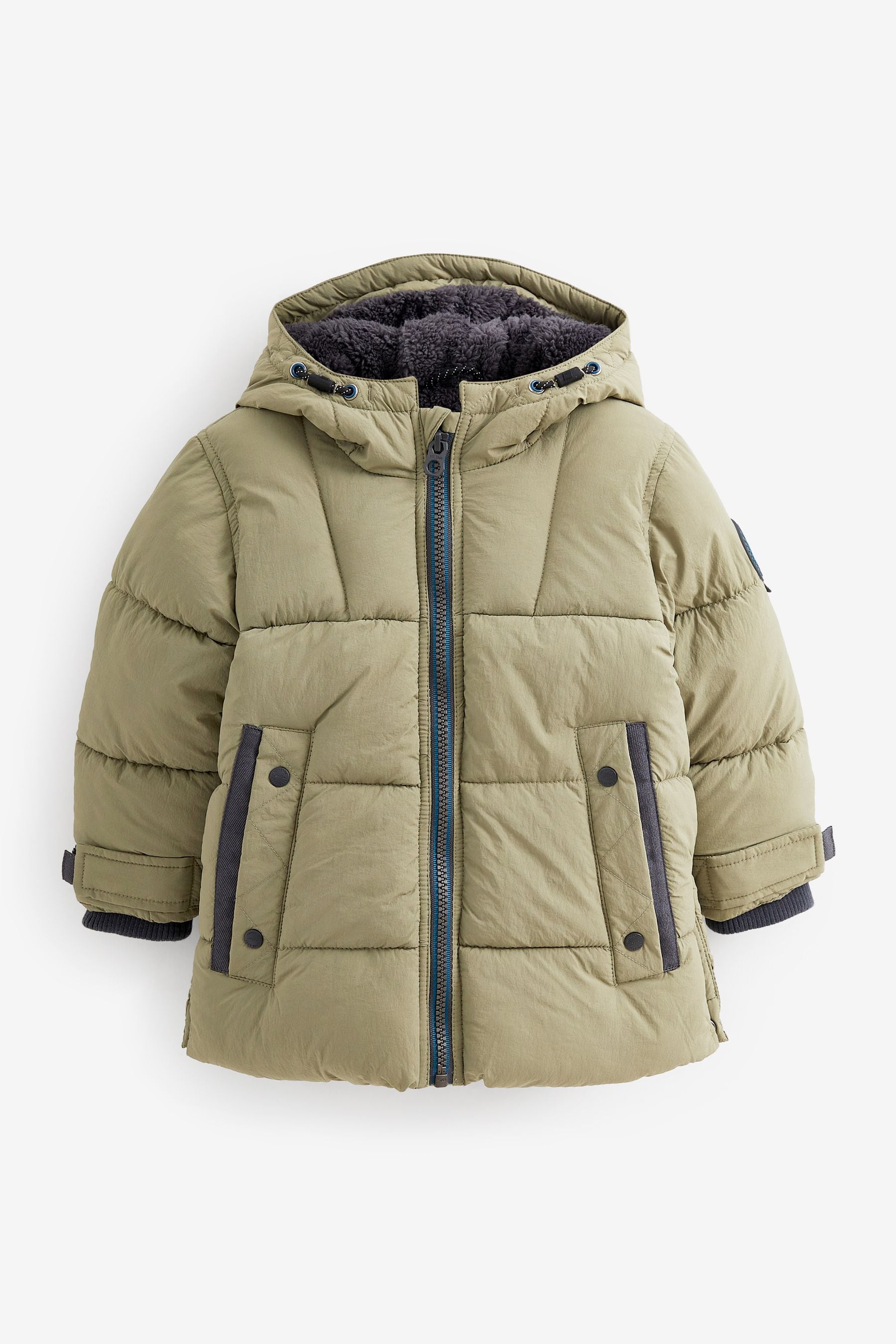 Light Khaki Borg Teddy Lined Padded Coat (3mths-7yrs)