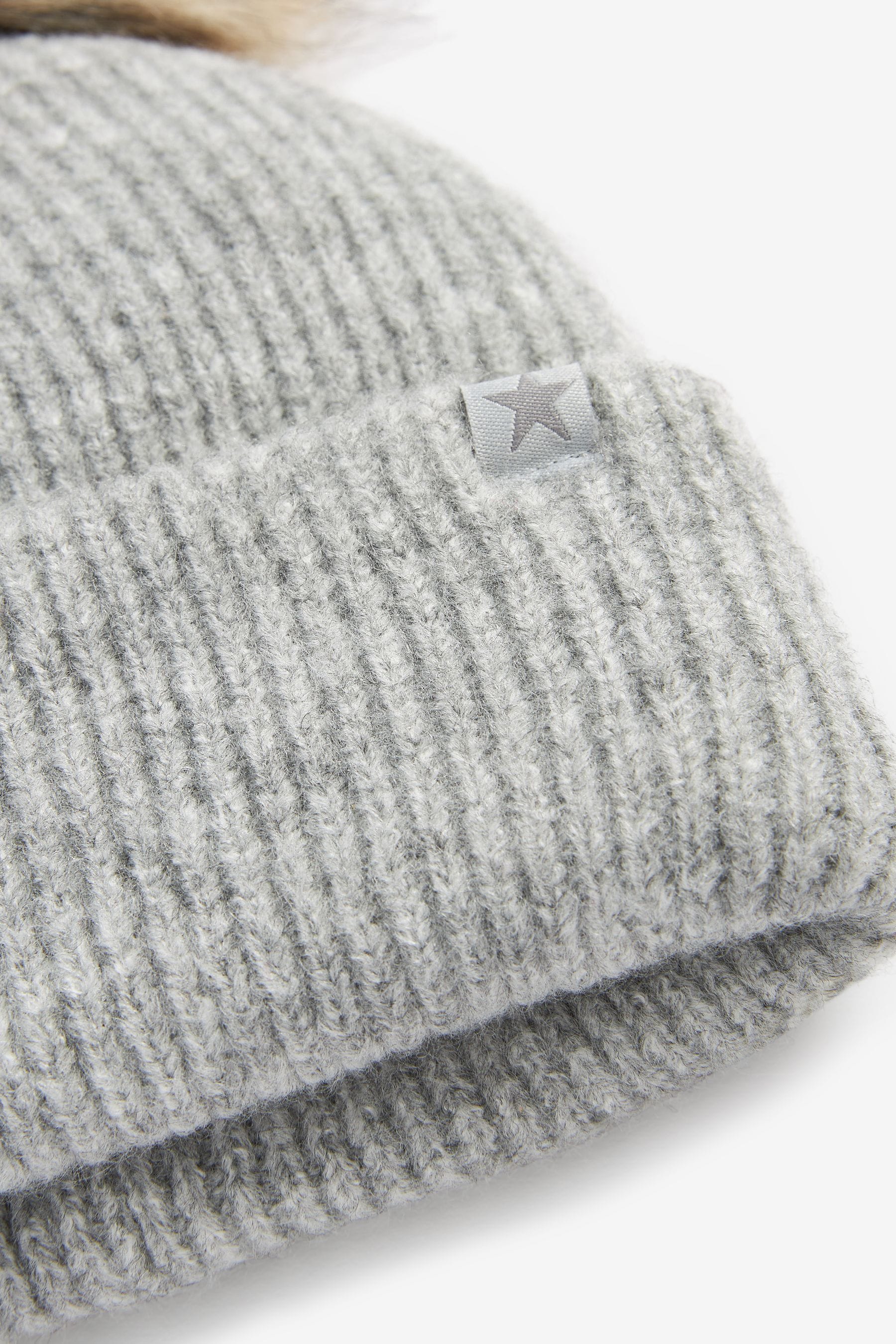 Light Grey Pom Pom Beanie Hat (3-16yrs)