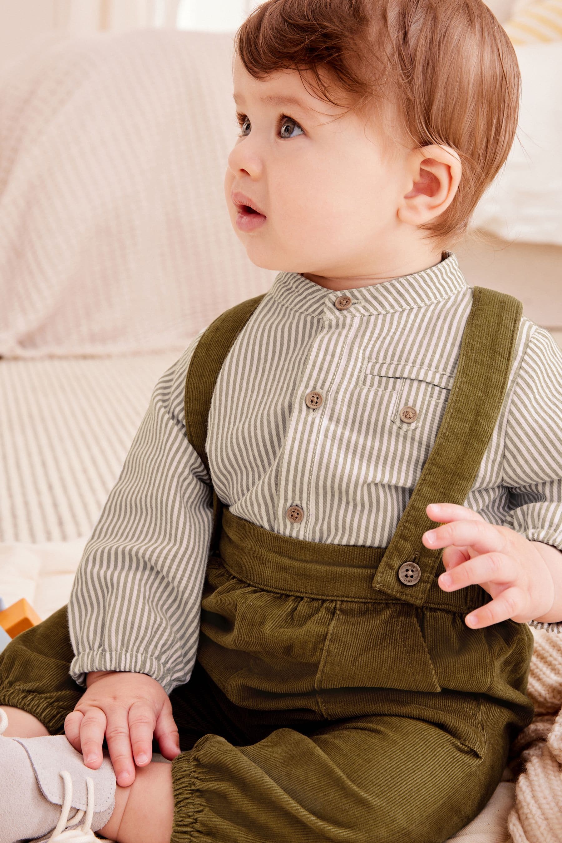 Green Corduroy Braces And Shirt Set (0mths-2yrs)