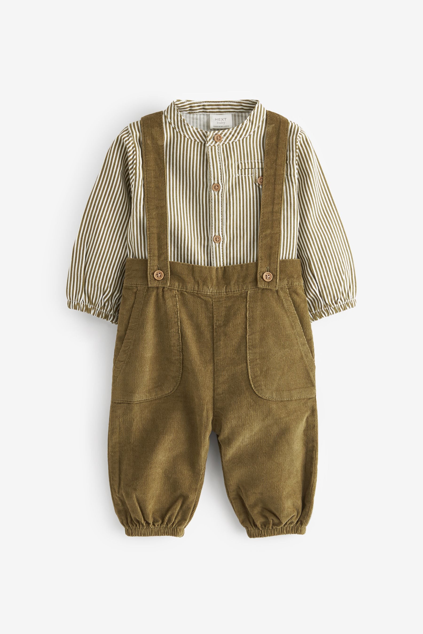 Green Corduroy Braces And Shirt Set (0mths-2yrs)