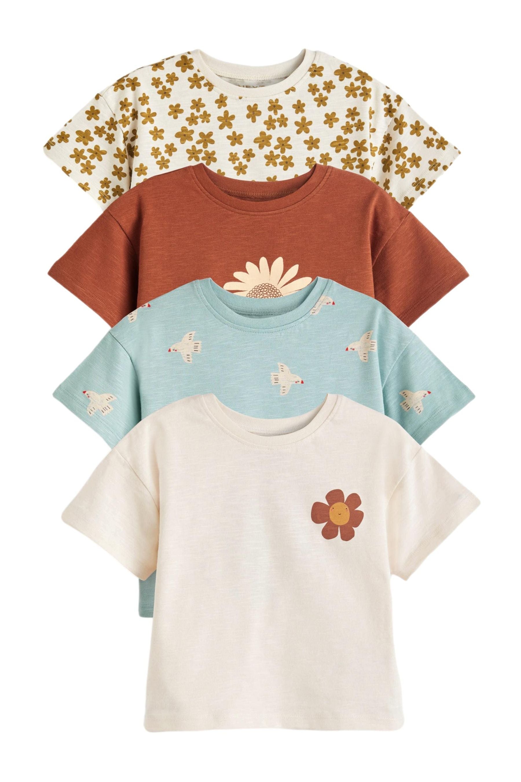 Brown Sunflower Short Sleeve T-Shirt 4 Pack (3mths-7yrs)