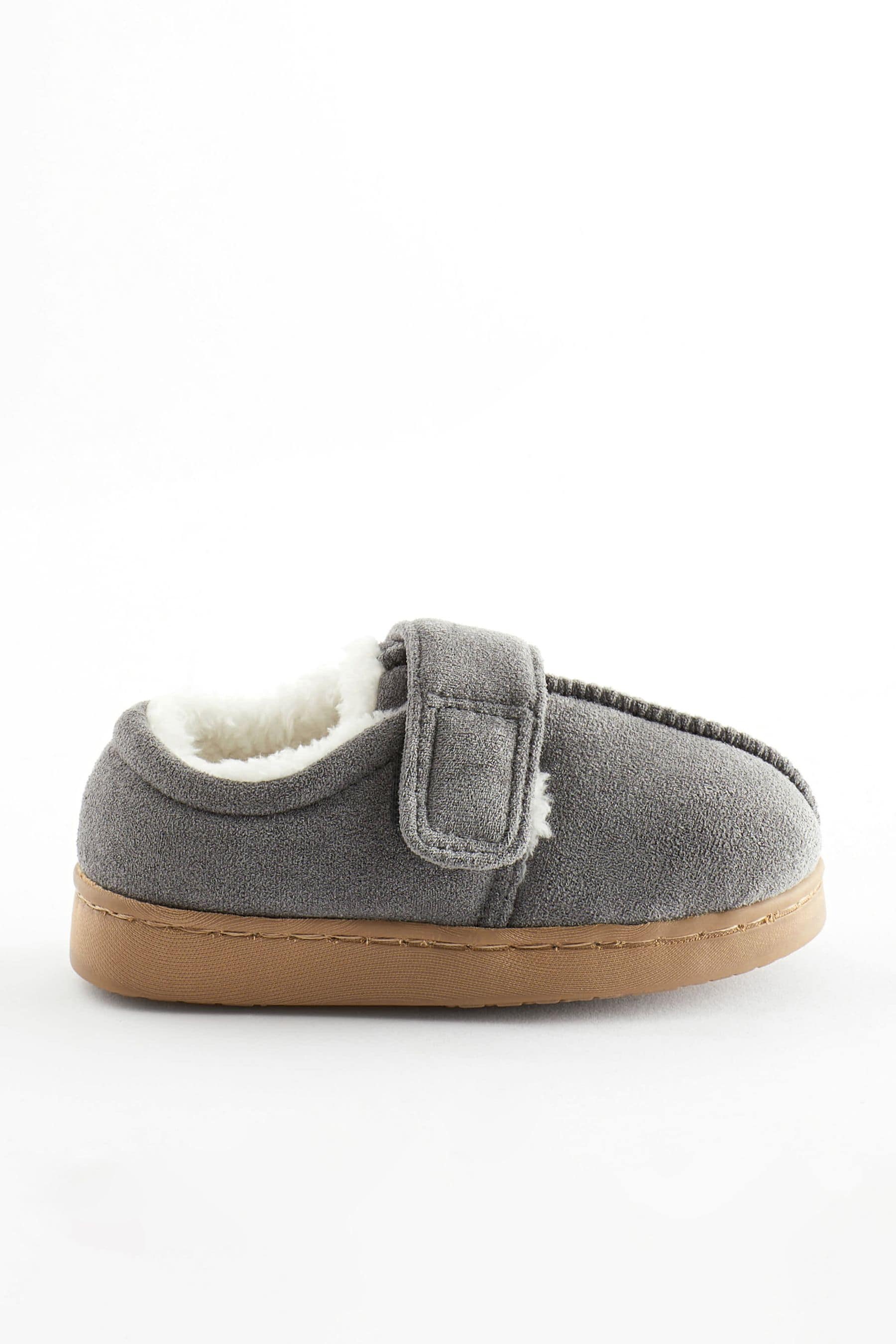 Grey Warm Lined Touch Fastening Slippers