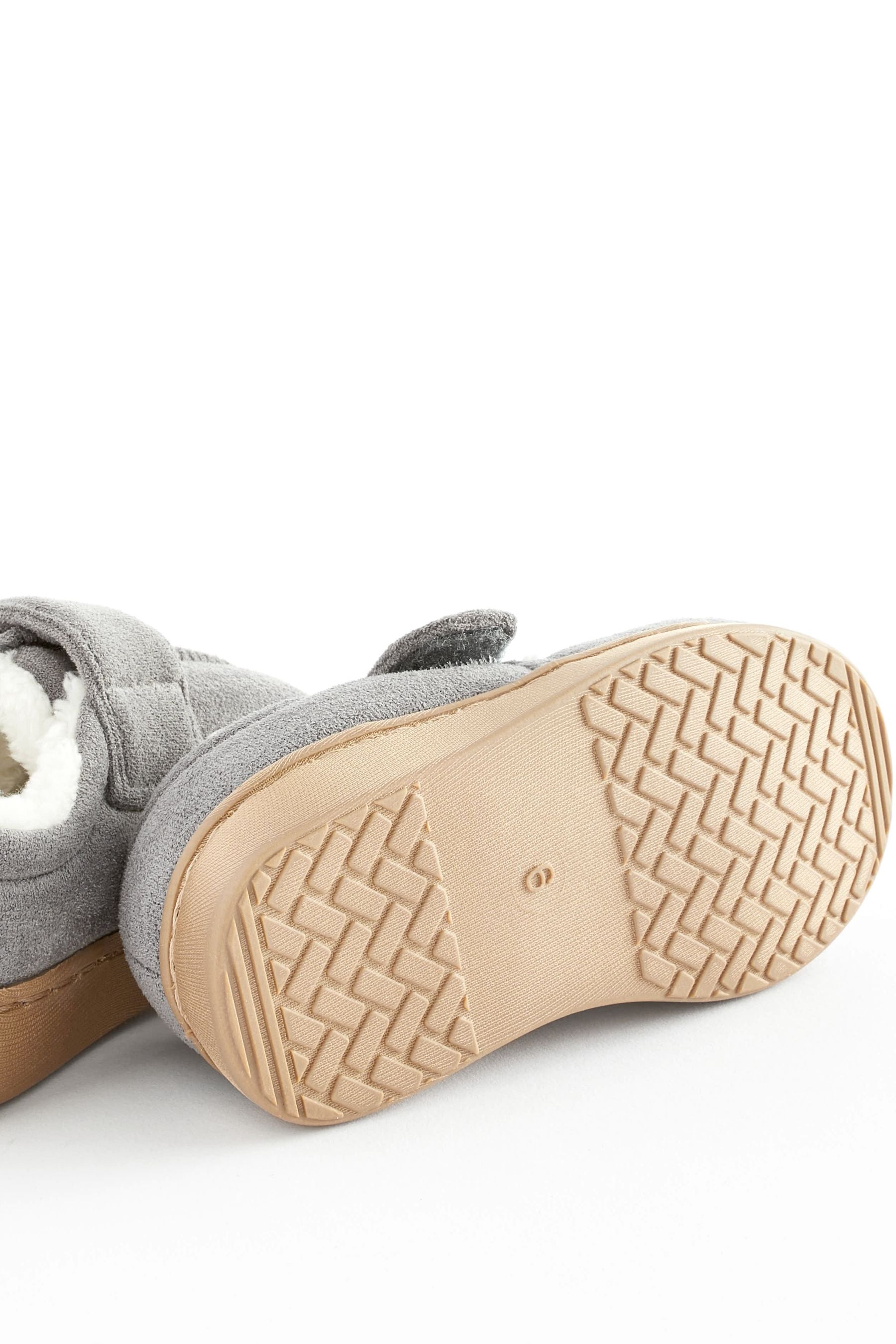 Grey Warm Lined Touch Fastening Slippers