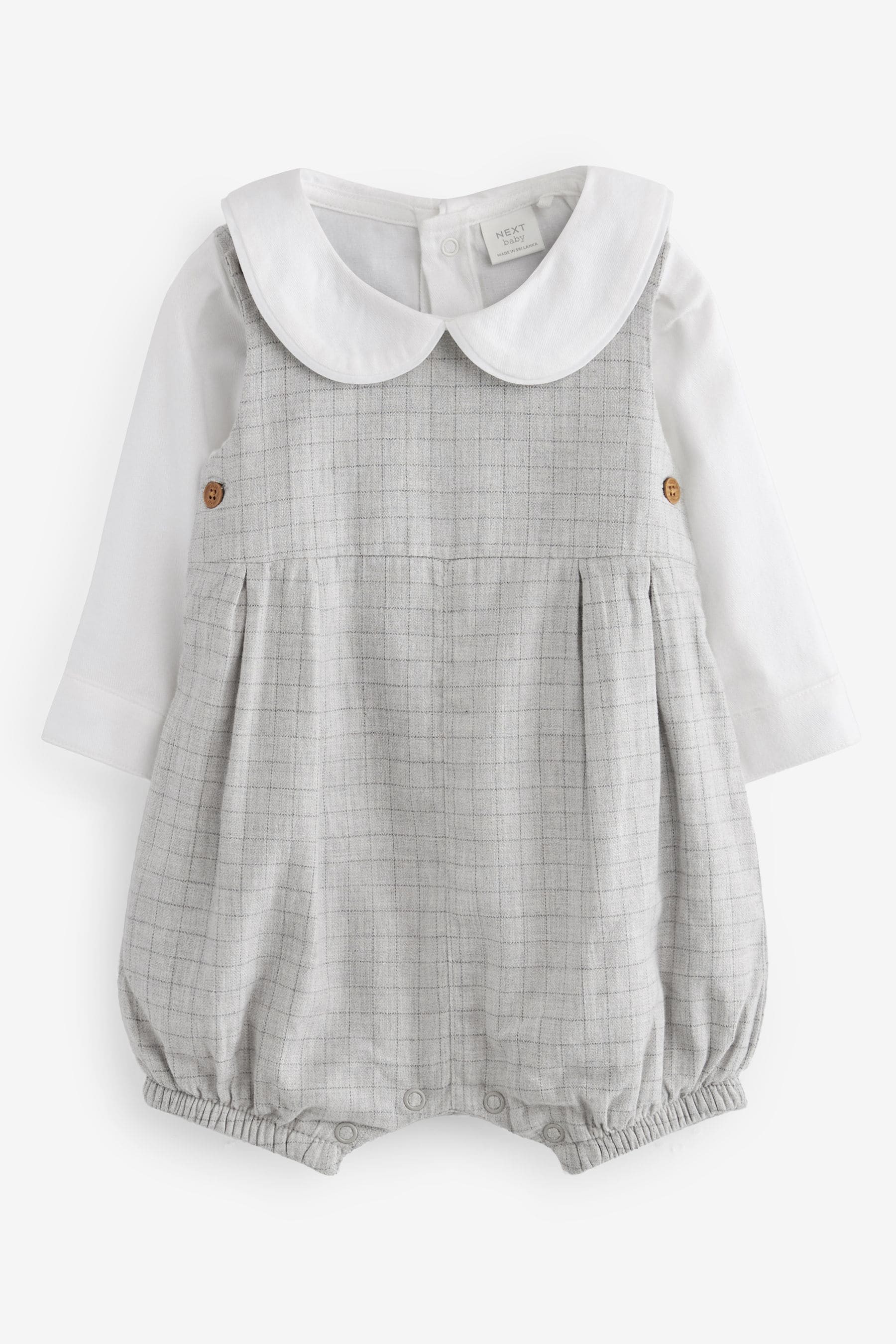 Grey Checked Smart Baby Romper, Bodysuit And Tights 3 Piece Set (0mths-2yrs)