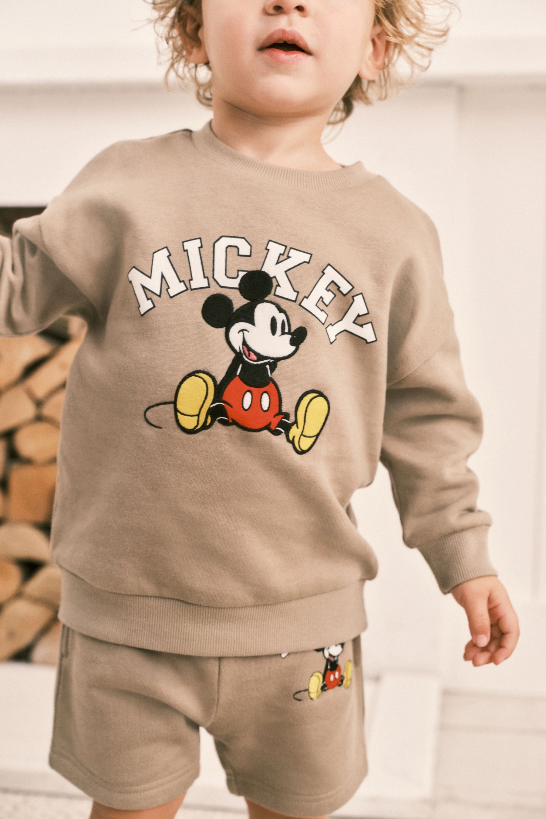 Tan Brown Mickey Sweatshirt & Shorts Set (3mths-8yrs)