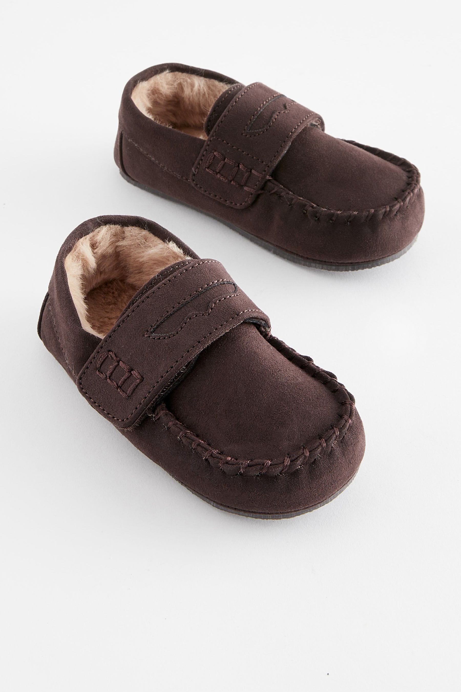 Chocolate Brown Faux Fur Lined Moccasin Slippers