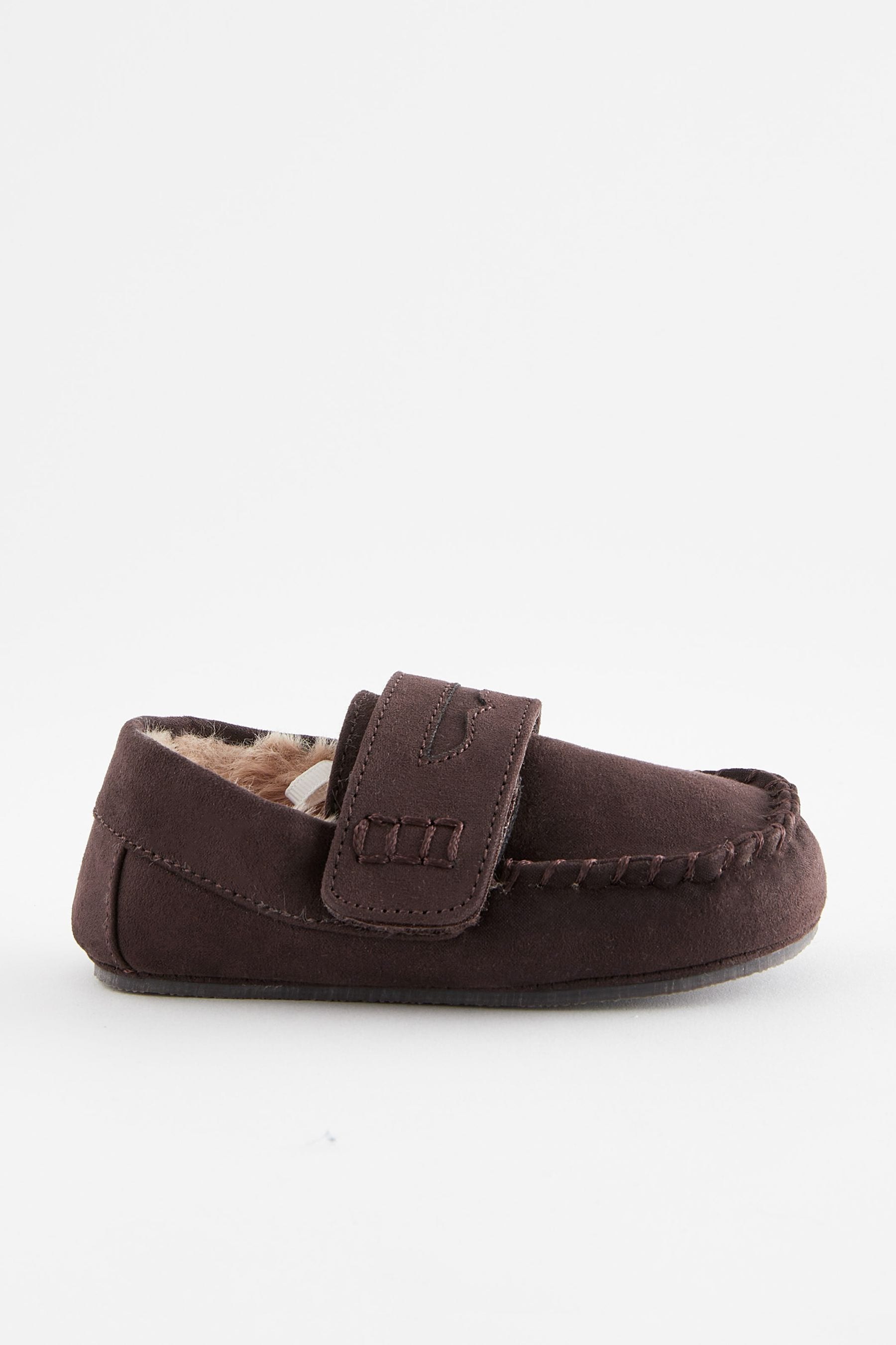 Chocolate Brown Faux Fur Lined Moccasin Slippers