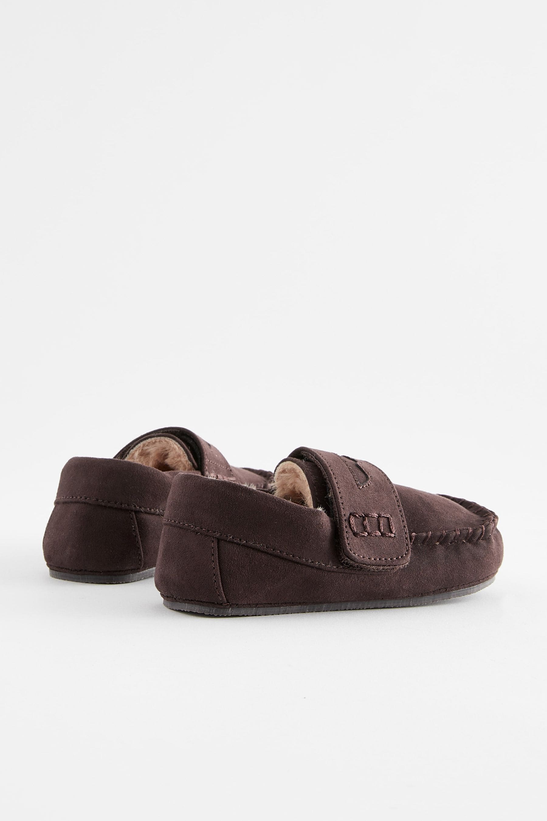 Chocolate Brown Faux Fur Lined Moccasin Slippers