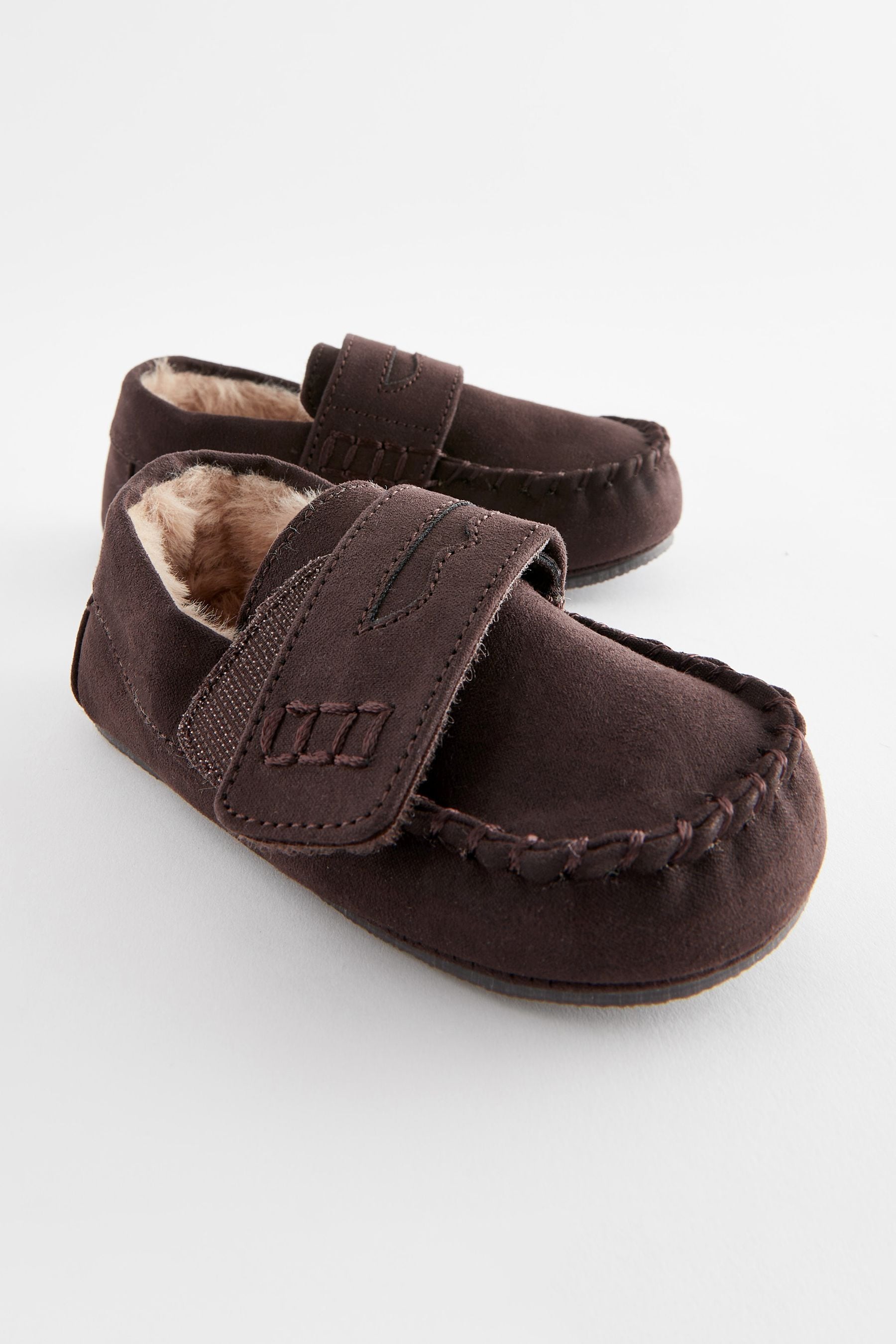 Chocolate Brown Faux Fur Lined Moccasin Slippers