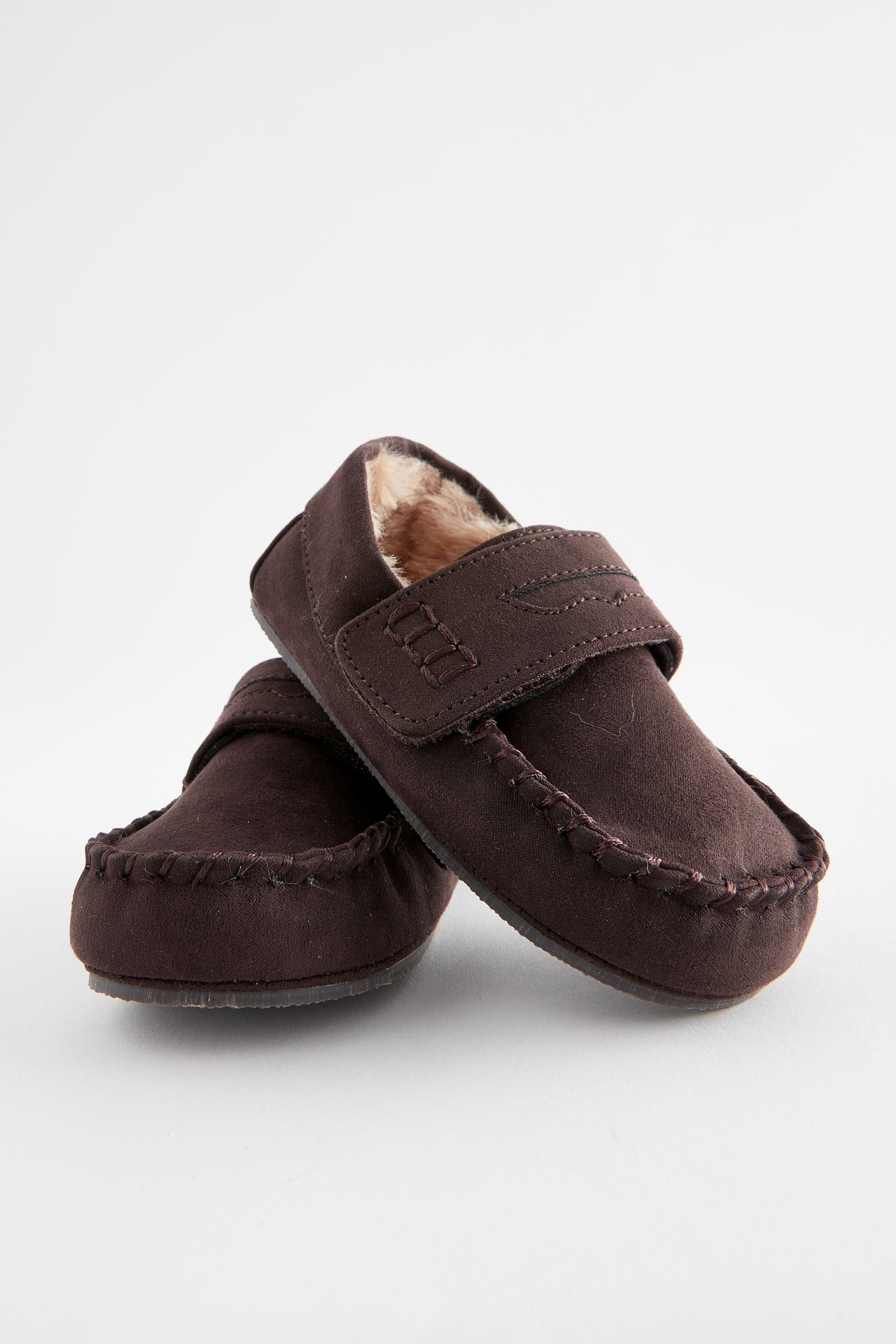 Chocolate Brown Faux Fur Lined Moccasin Slippers