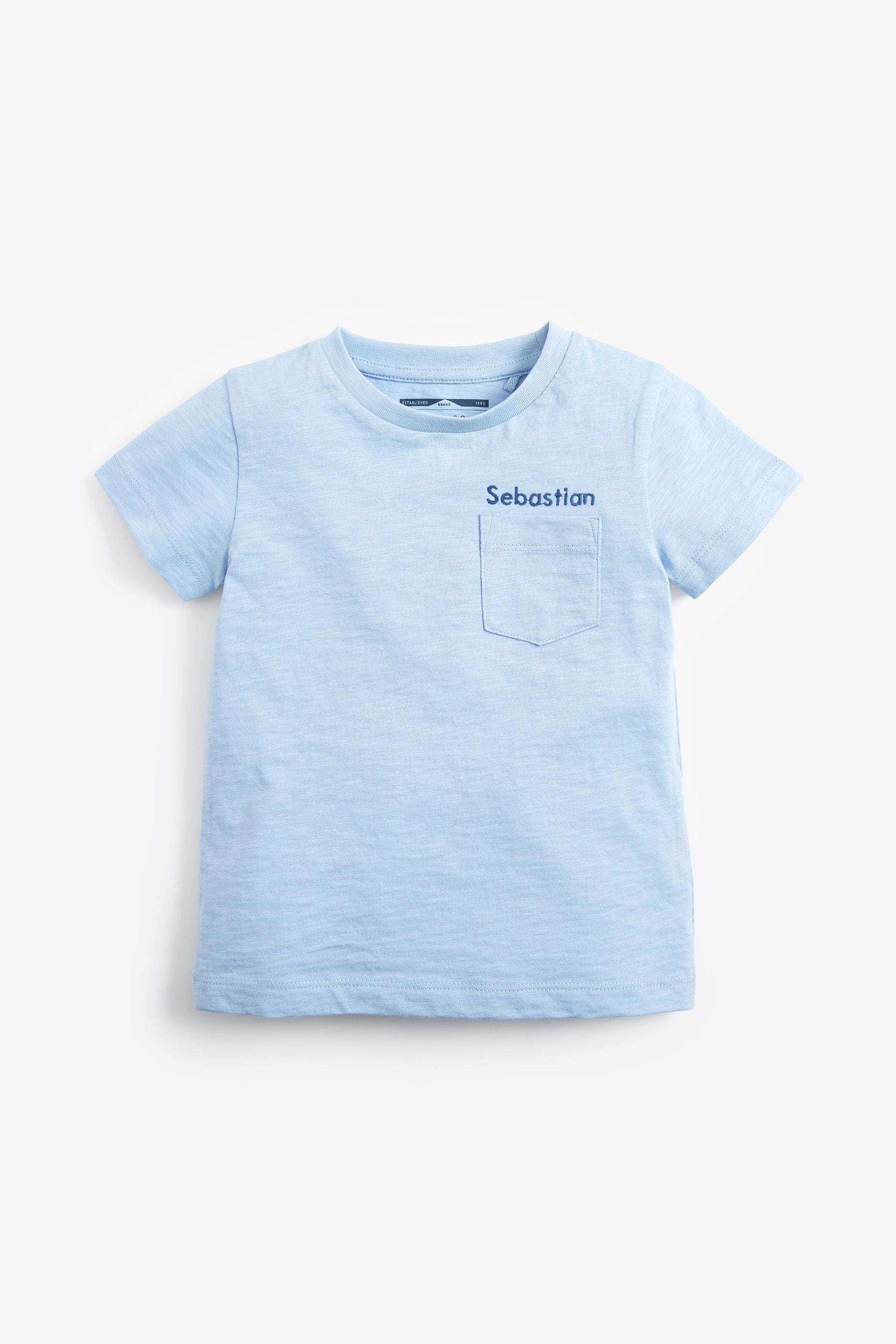 Pale Blue Personalised Short Sleeve T-Shirt (3mths-7yrs)