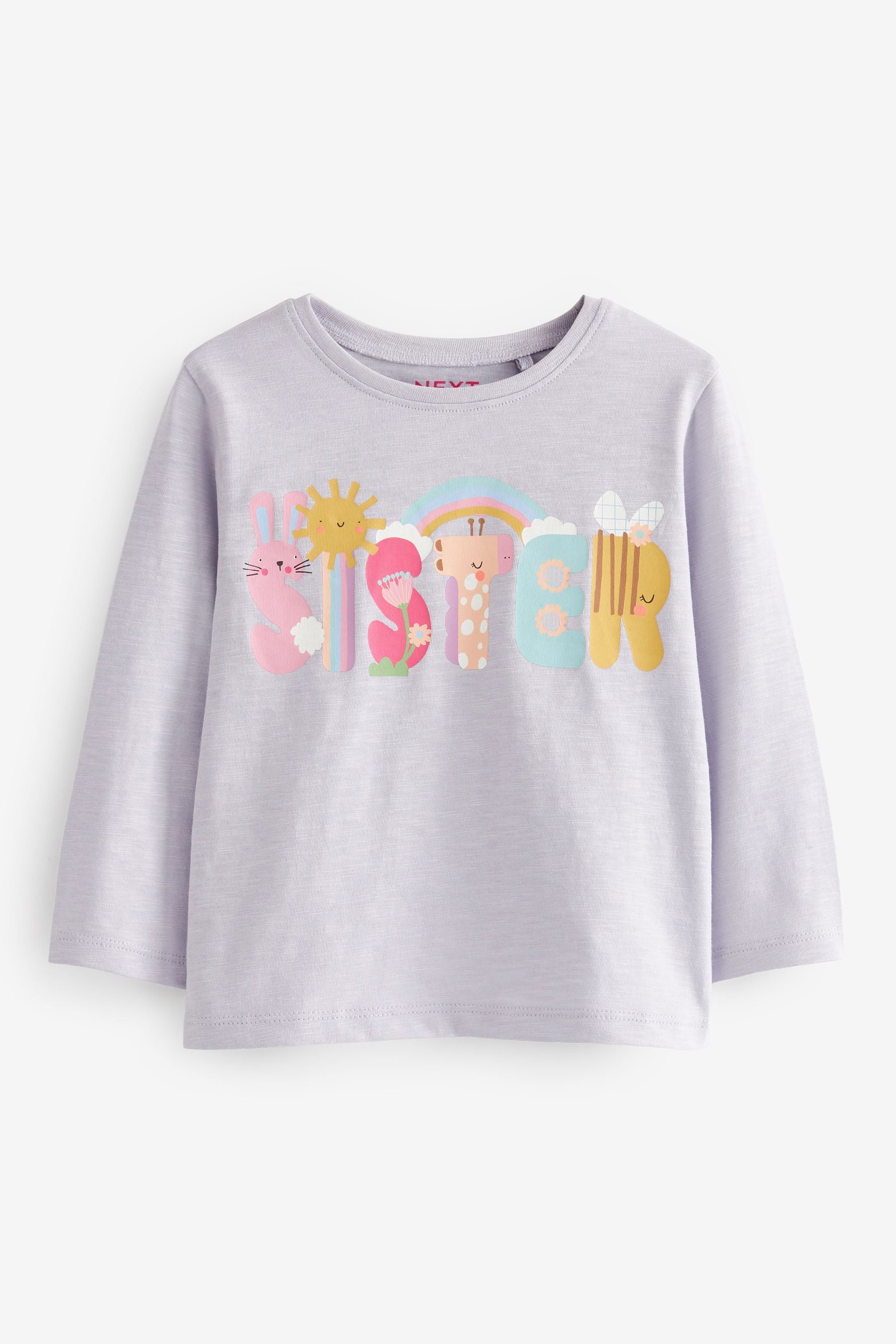 Lilac Purple Long Sleeve Cotton Sister T-Shirt (3mths-6yrs)