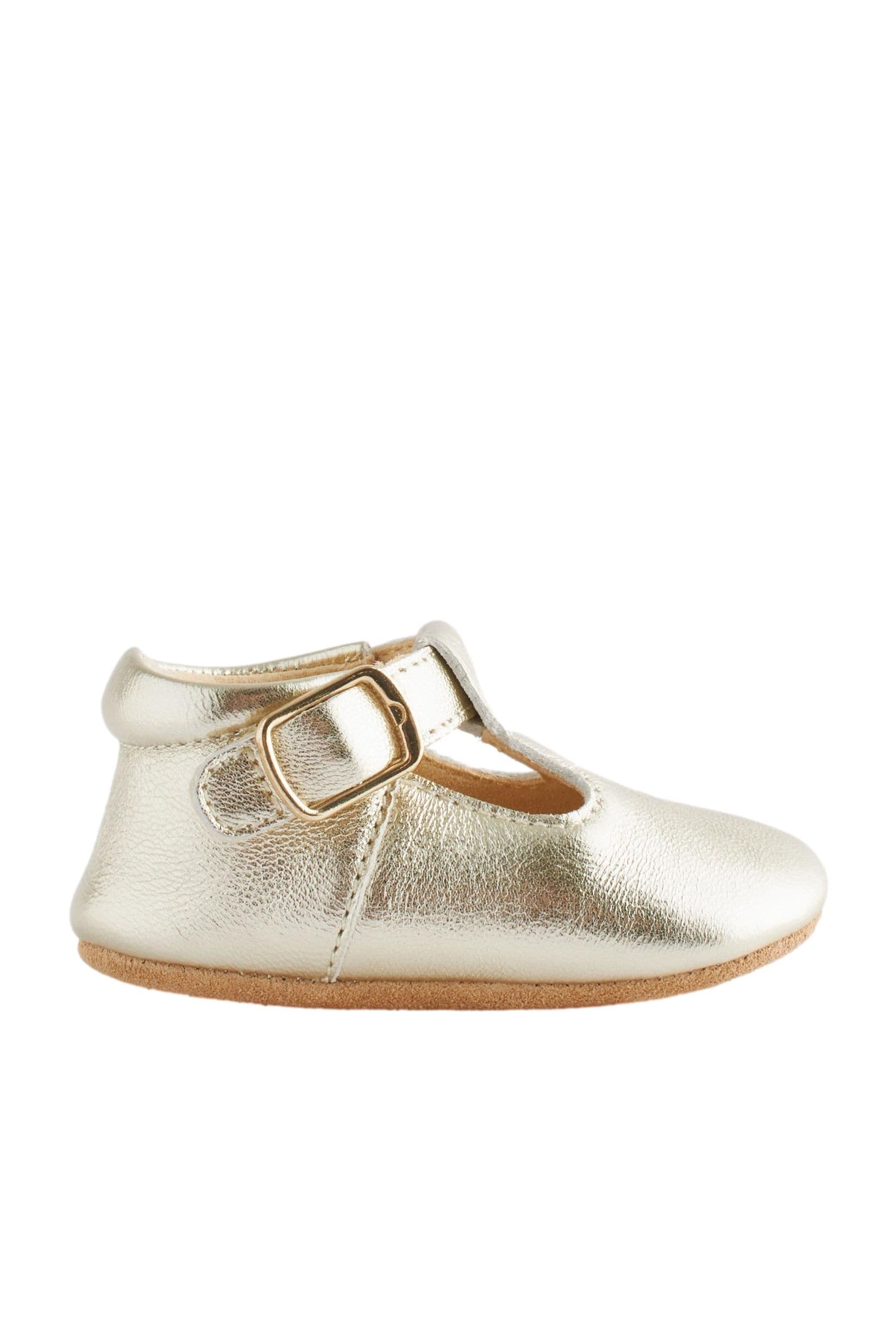 Gold Leather T-Bar Baby Shoes (0-24mths)