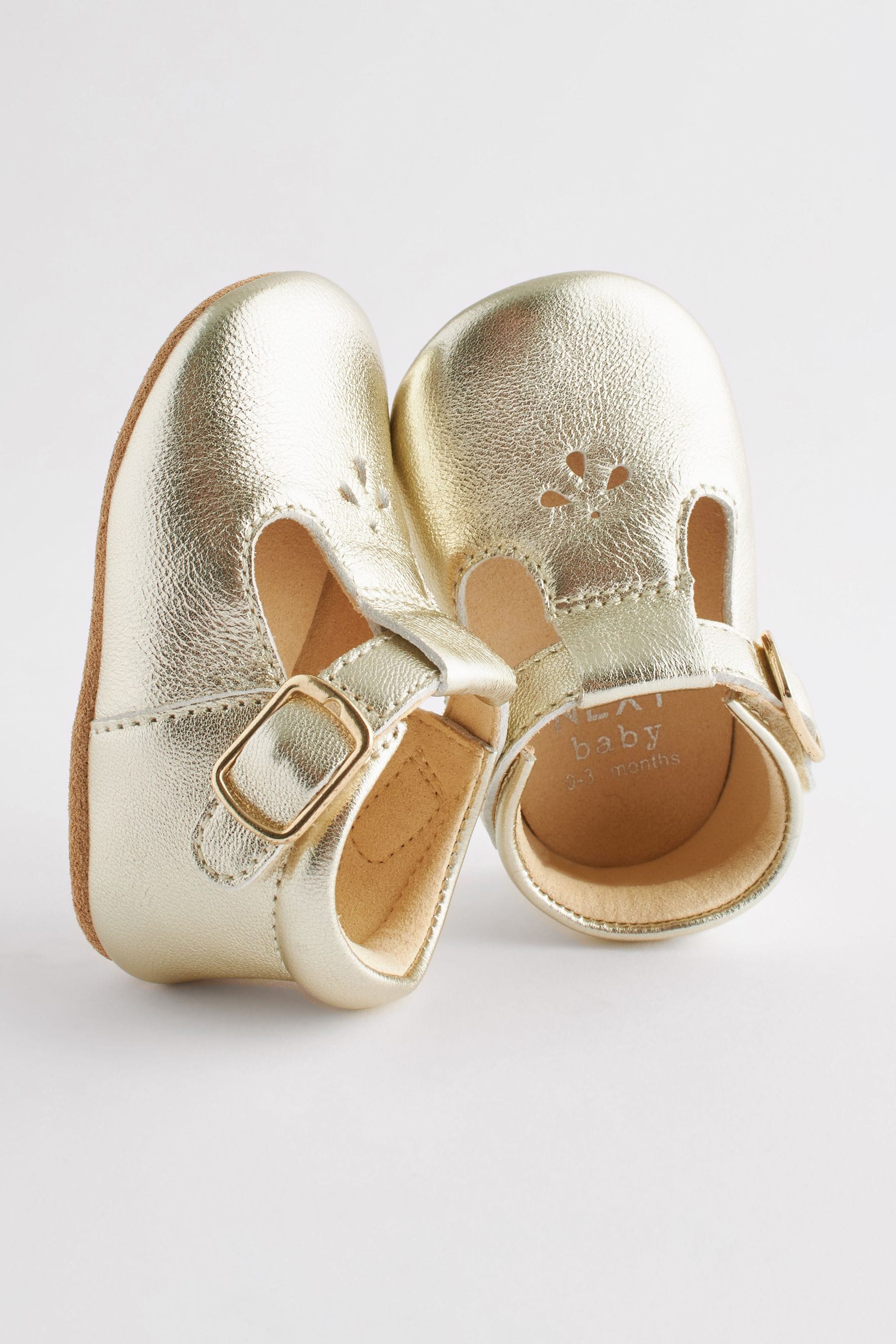 Gold Leather T-Bar Baby Shoes (0-24mths)