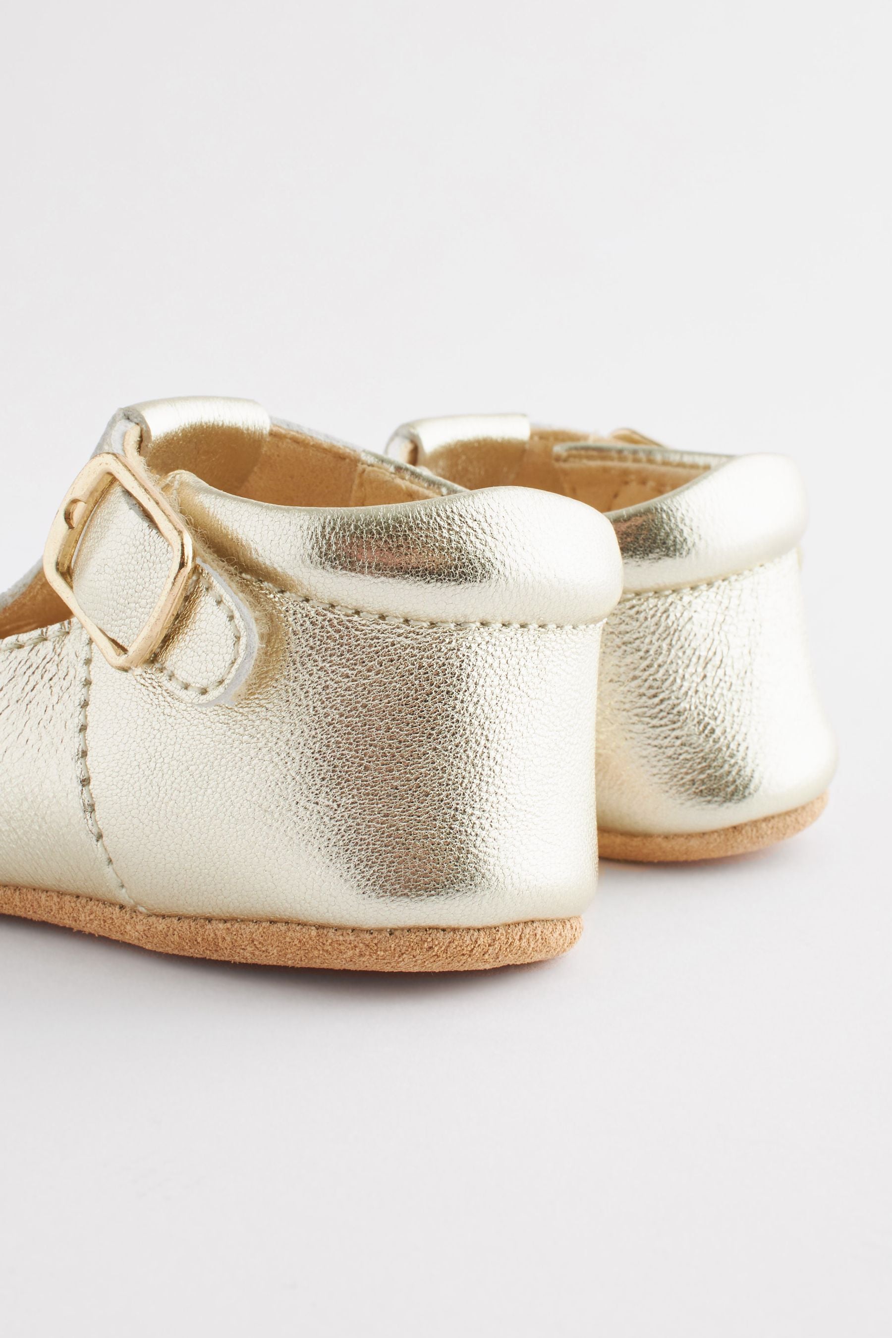 Gold Leather T-Bar Baby Shoes (0-24mths)