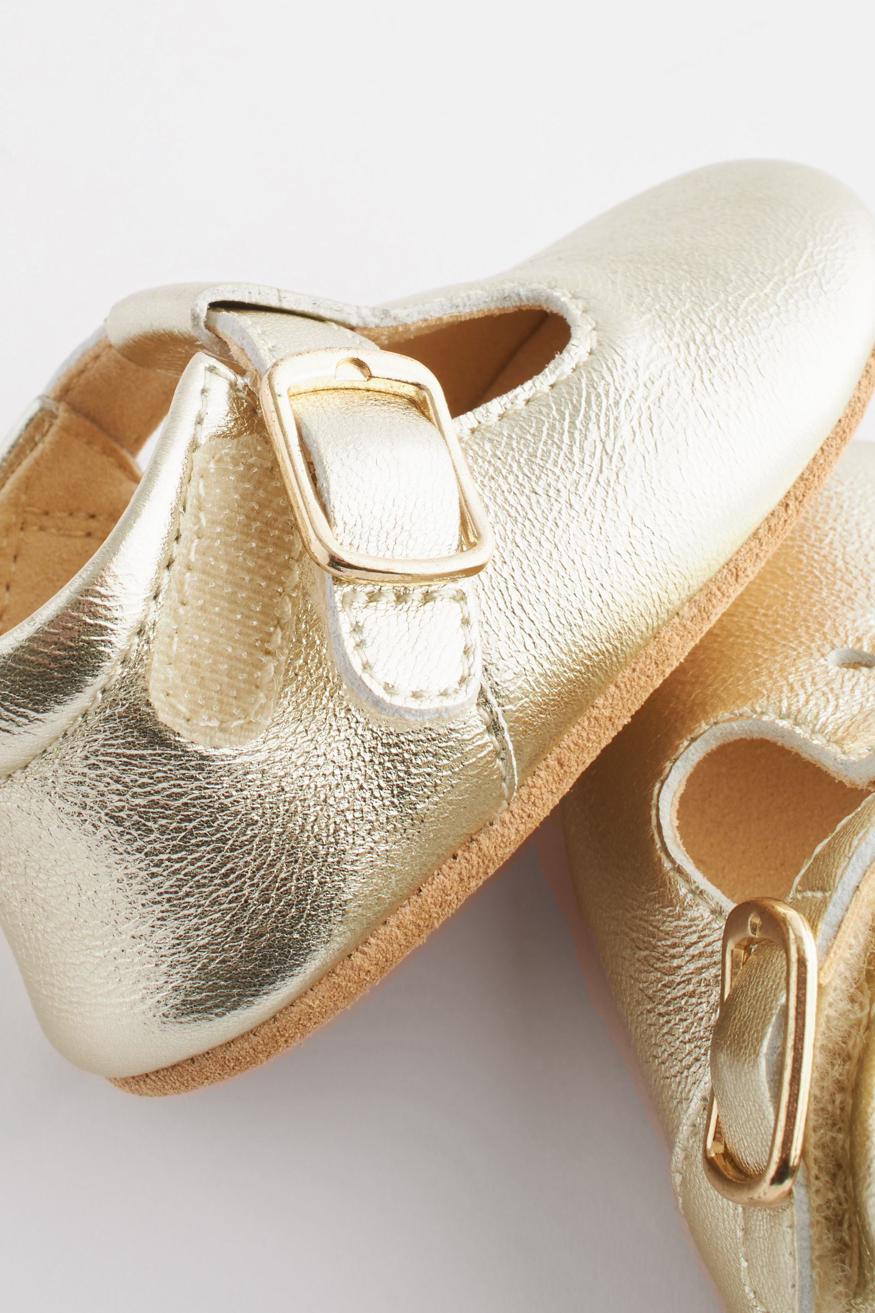 Gold Leather T-Bar Baby Shoes (0-24mths)