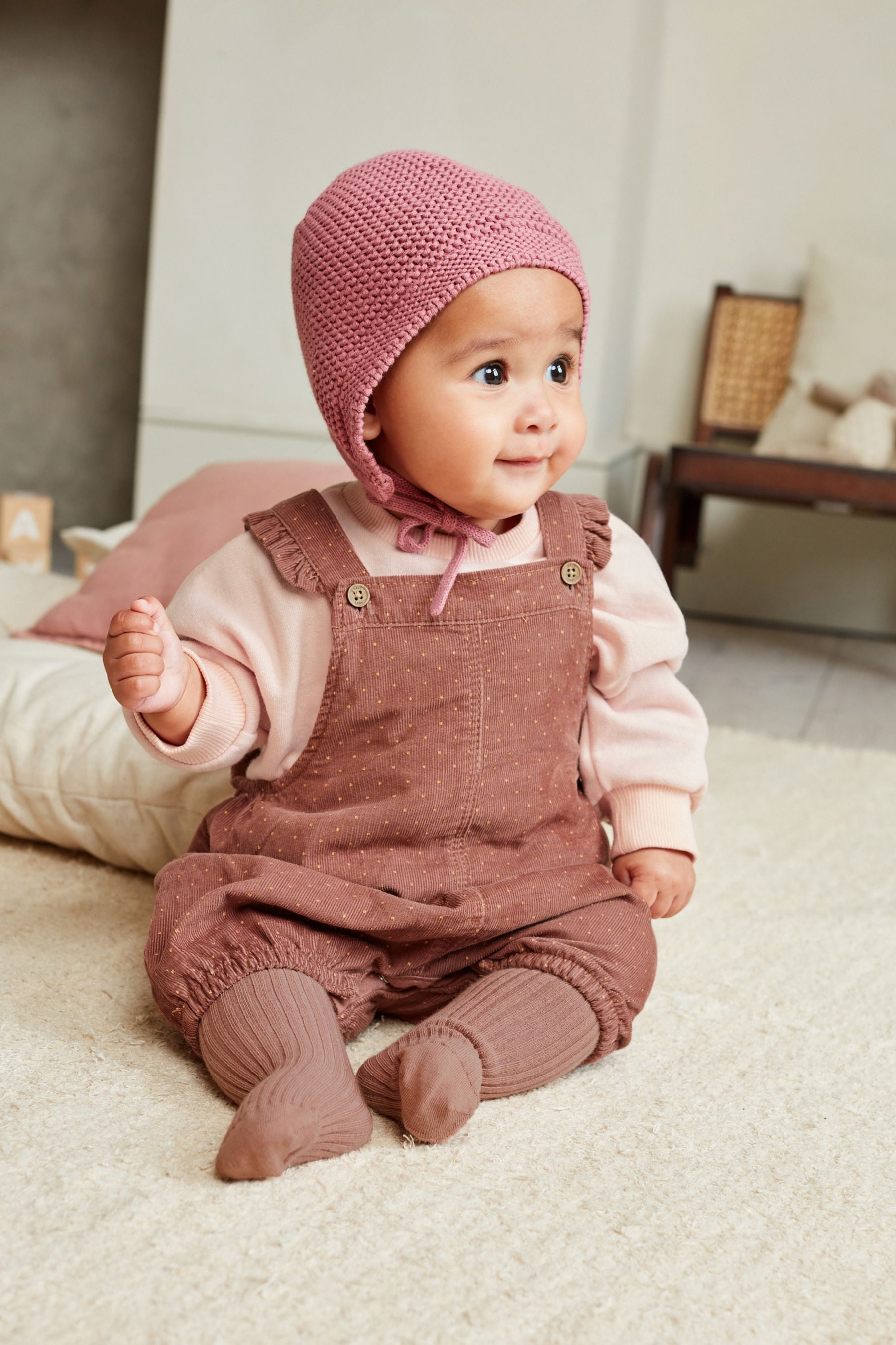 Rust Brown Polka Dot Baby Dungarees and Jumper Set (0mths-3yrs)