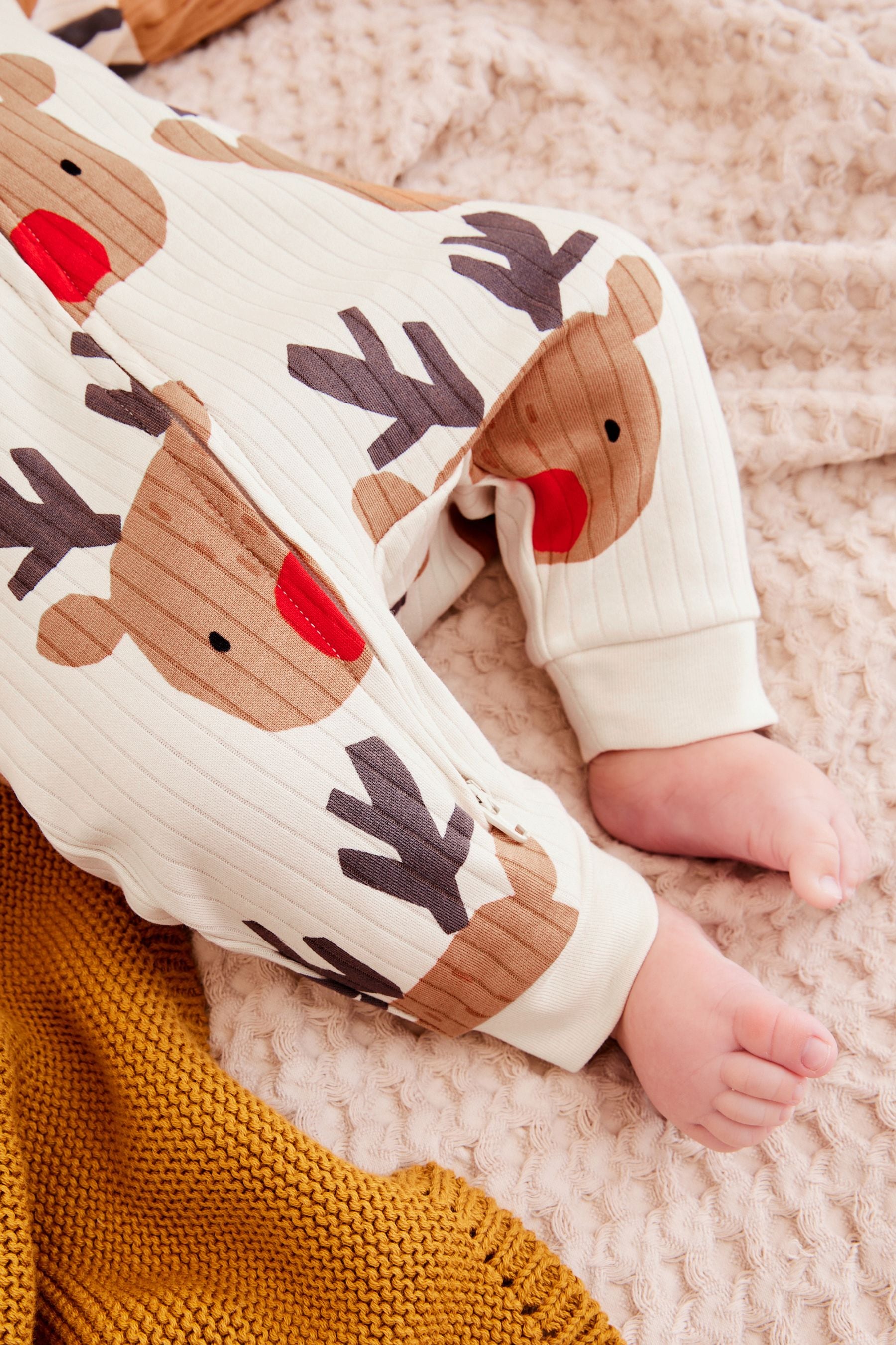 Cream Christmas Baby Footless Sleepsuit (0mths-3yrs)