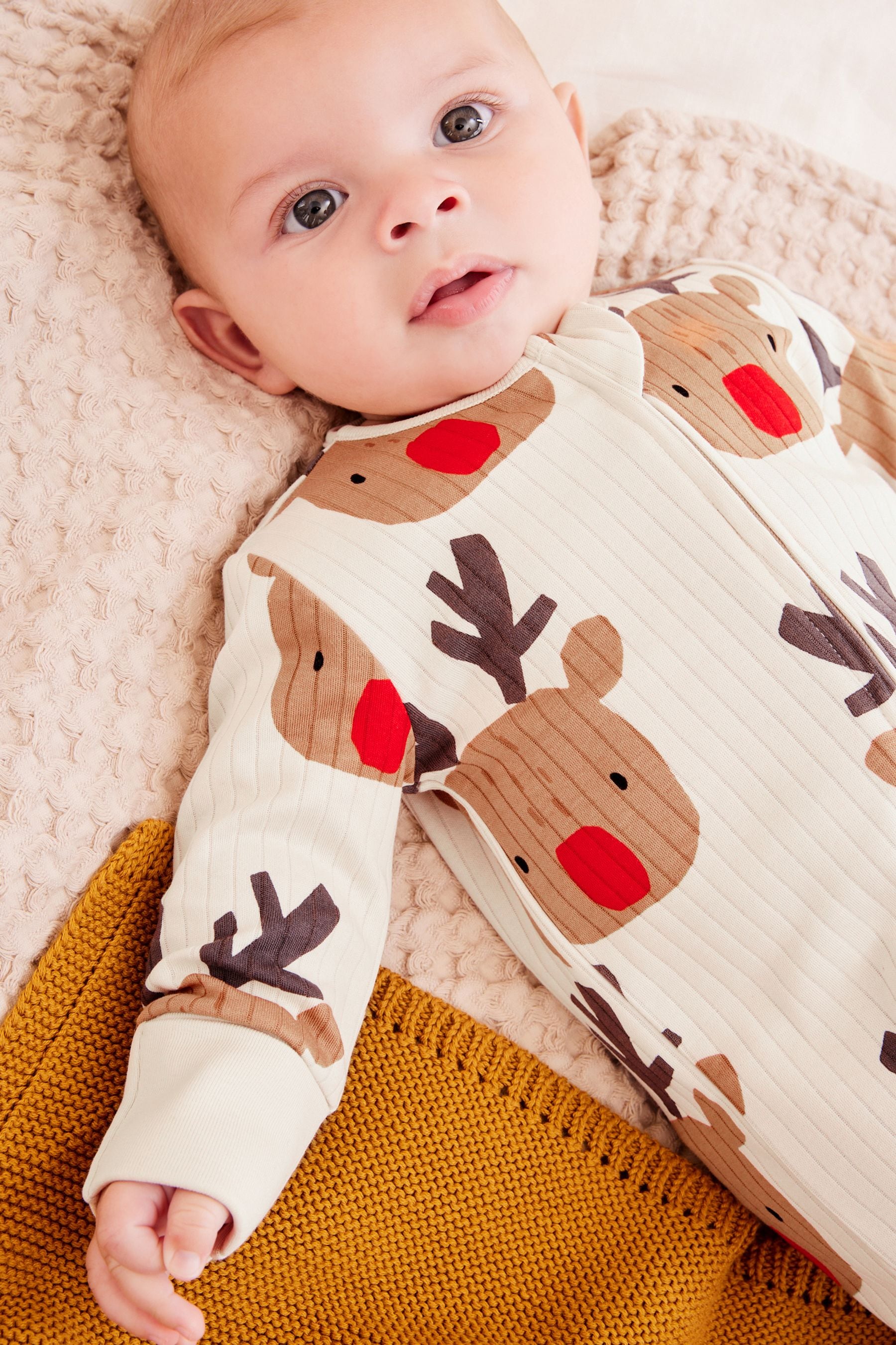 Cream Christmas Baby Footless Sleepsuit (0mths-3yrs)