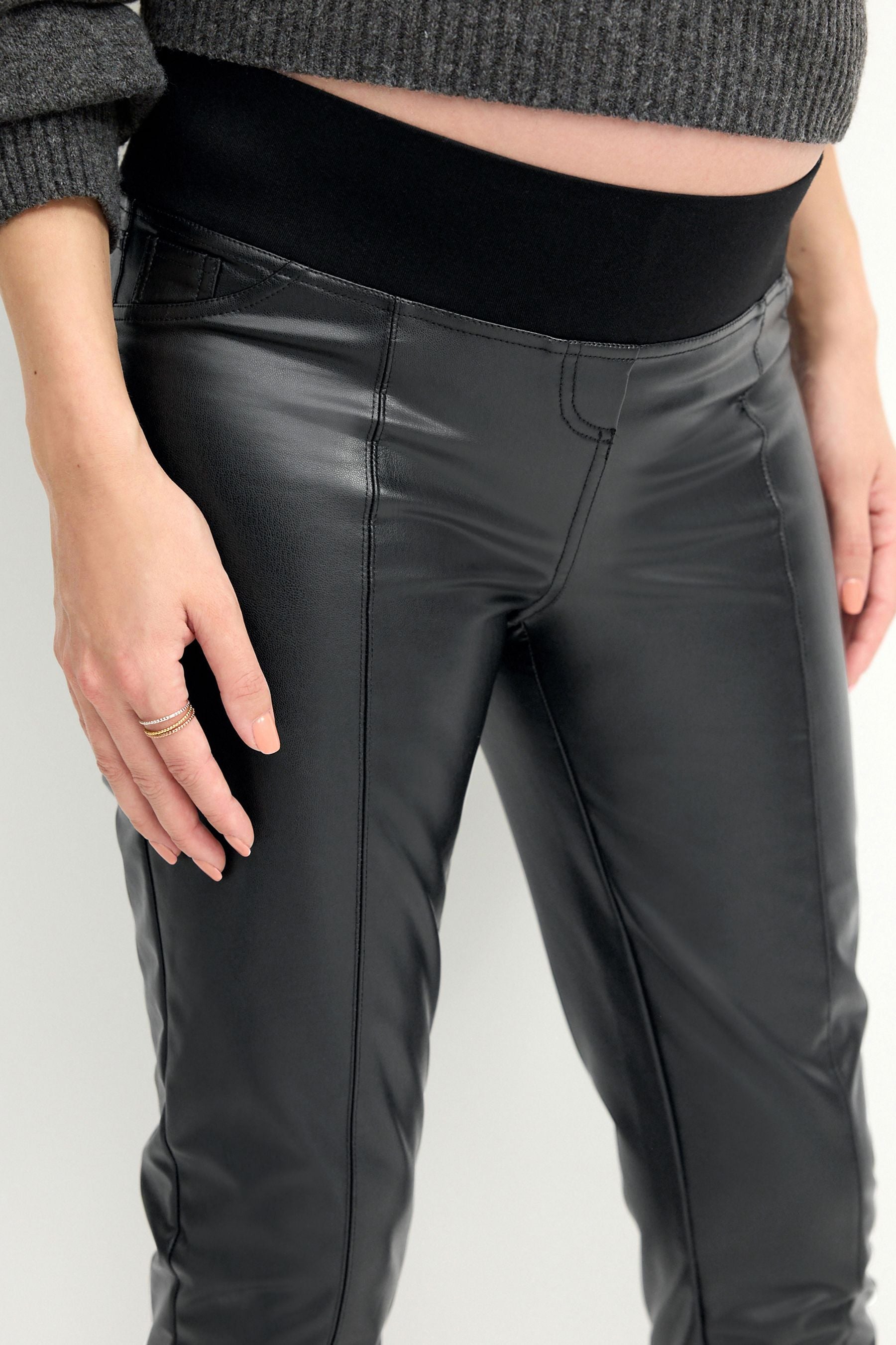 Black Maternity Seamed Skinny Faux Leather Trousers