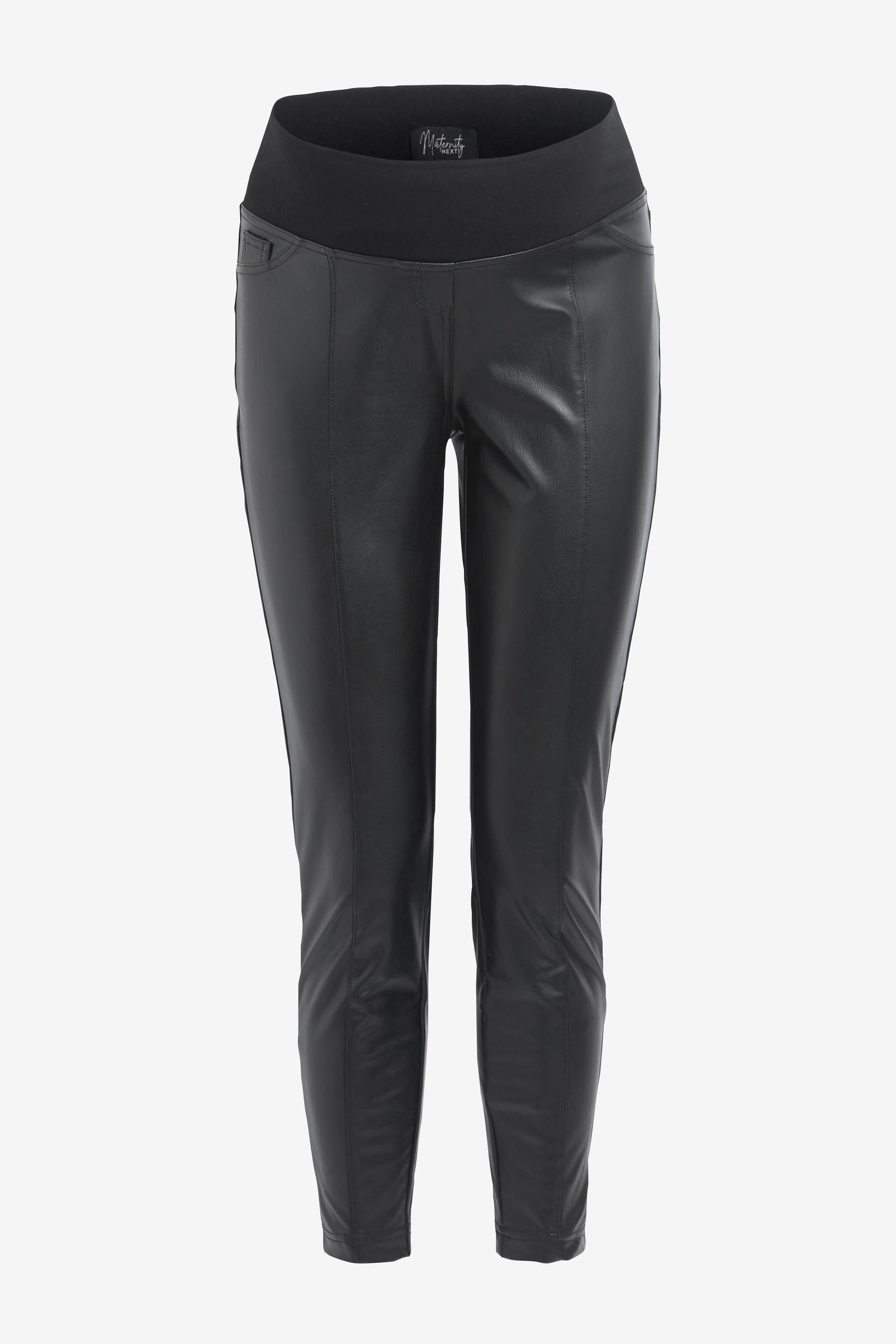 Black Maternity Seamed Skinny Faux Leather Trousers