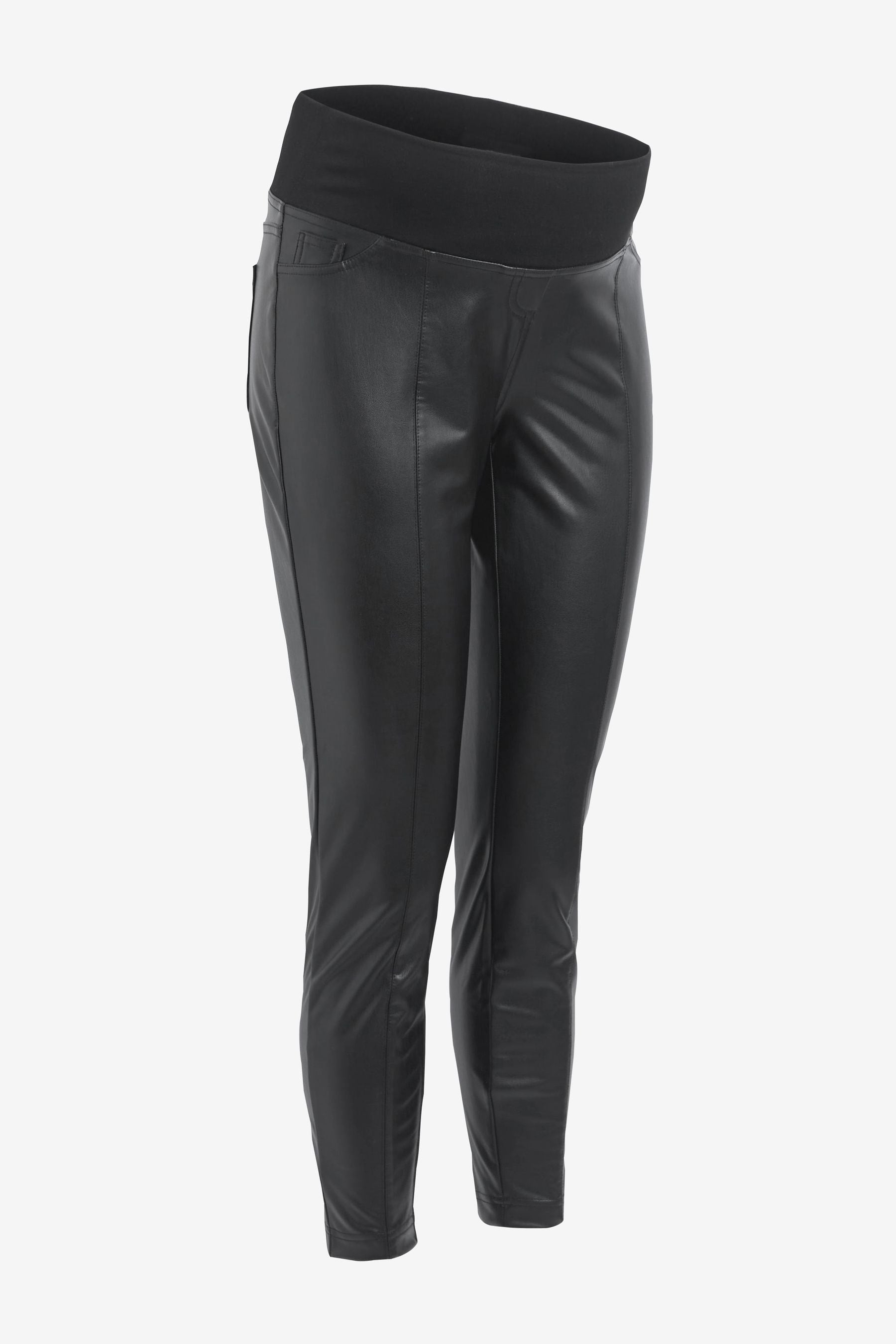 Black Maternity Seamed Skinny Faux Leather Trousers