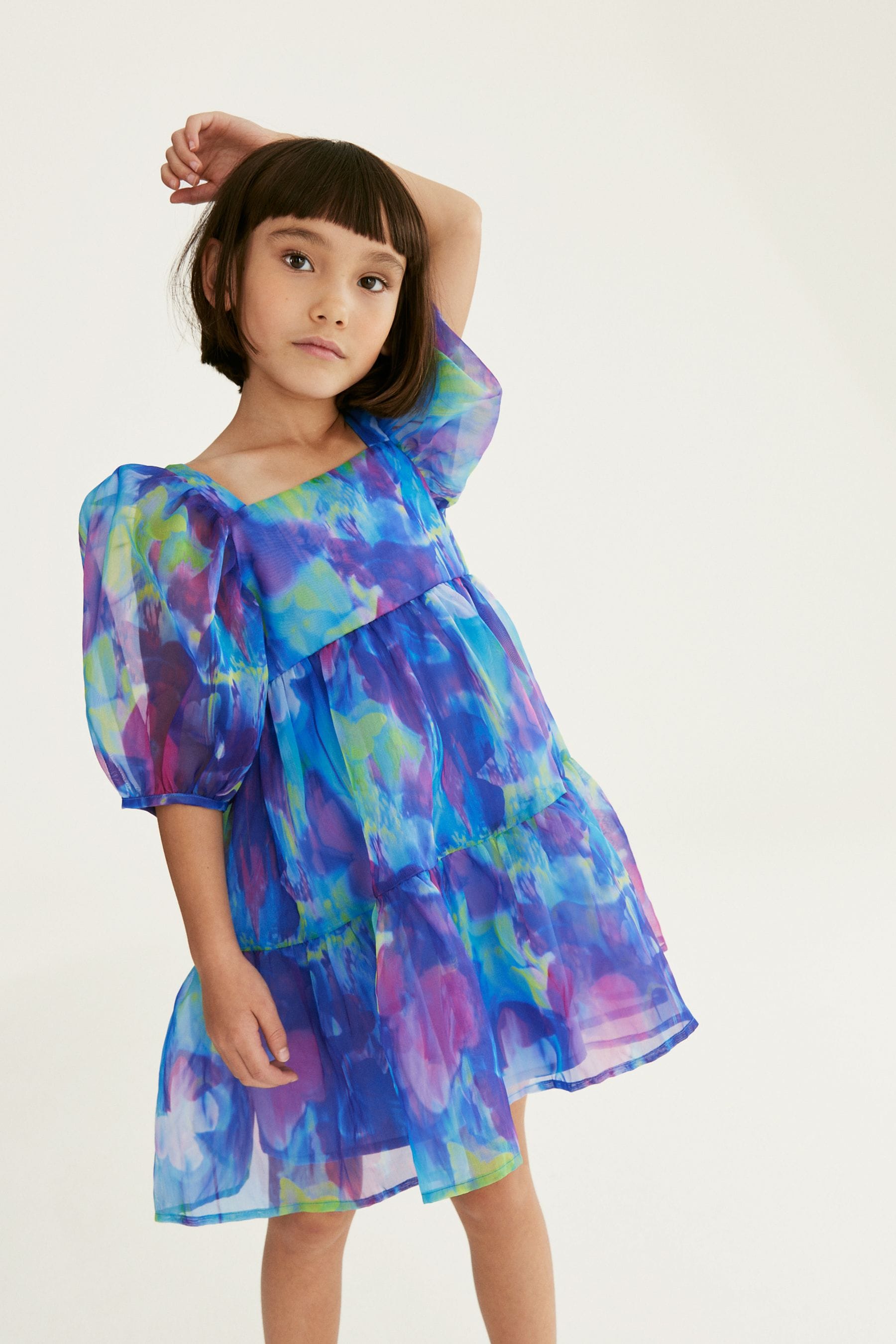 Blue Tiered Organza Dress (3-16yrs)