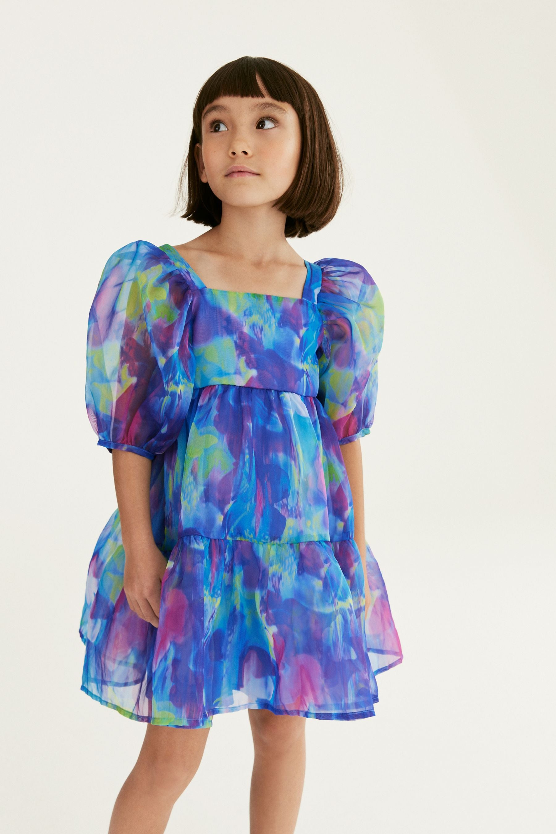 Blue Tiered Organza Dress (3-16yrs)