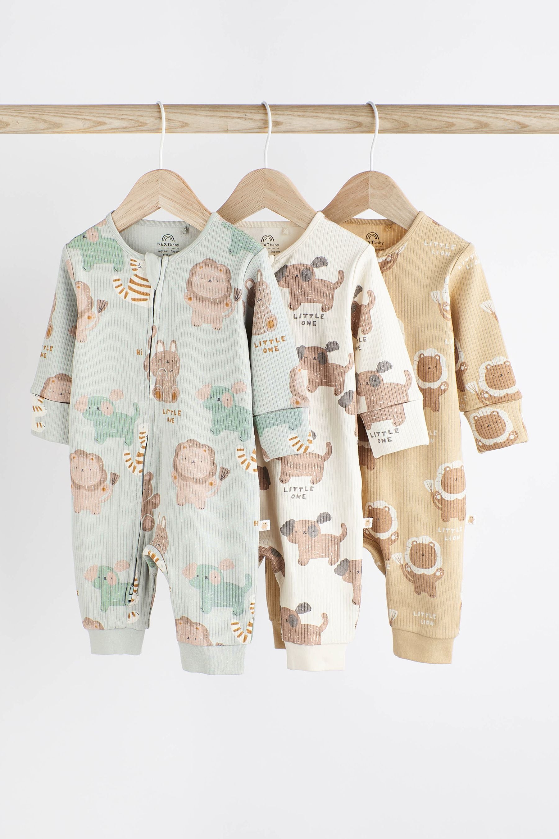 Green/Neutral Baby Cotton Sleepsuits 3 Pack (0mths-3yrs)