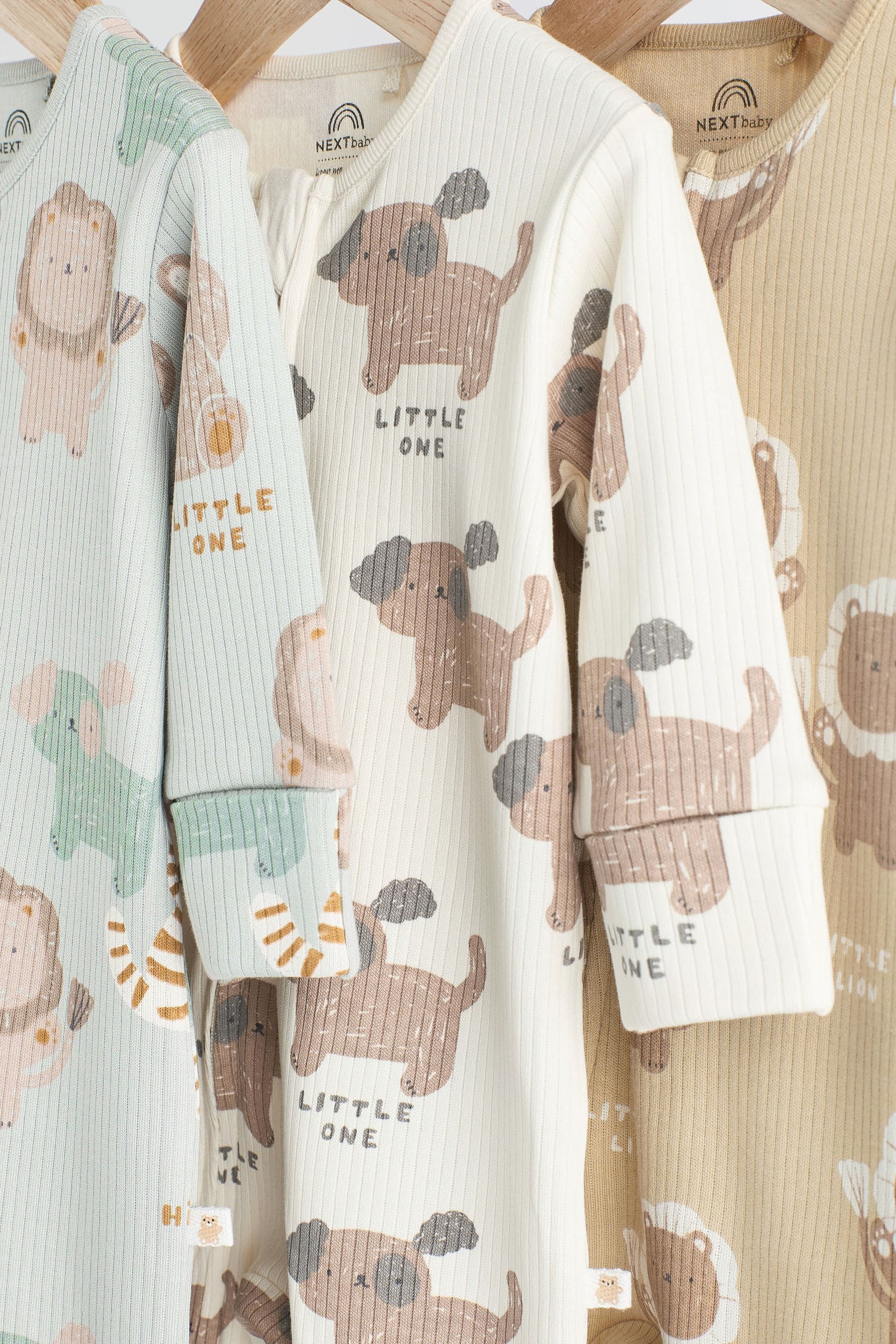 Green/Neutral Baby Cotton Sleepsuits 3 Pack (0mths-3yrs)