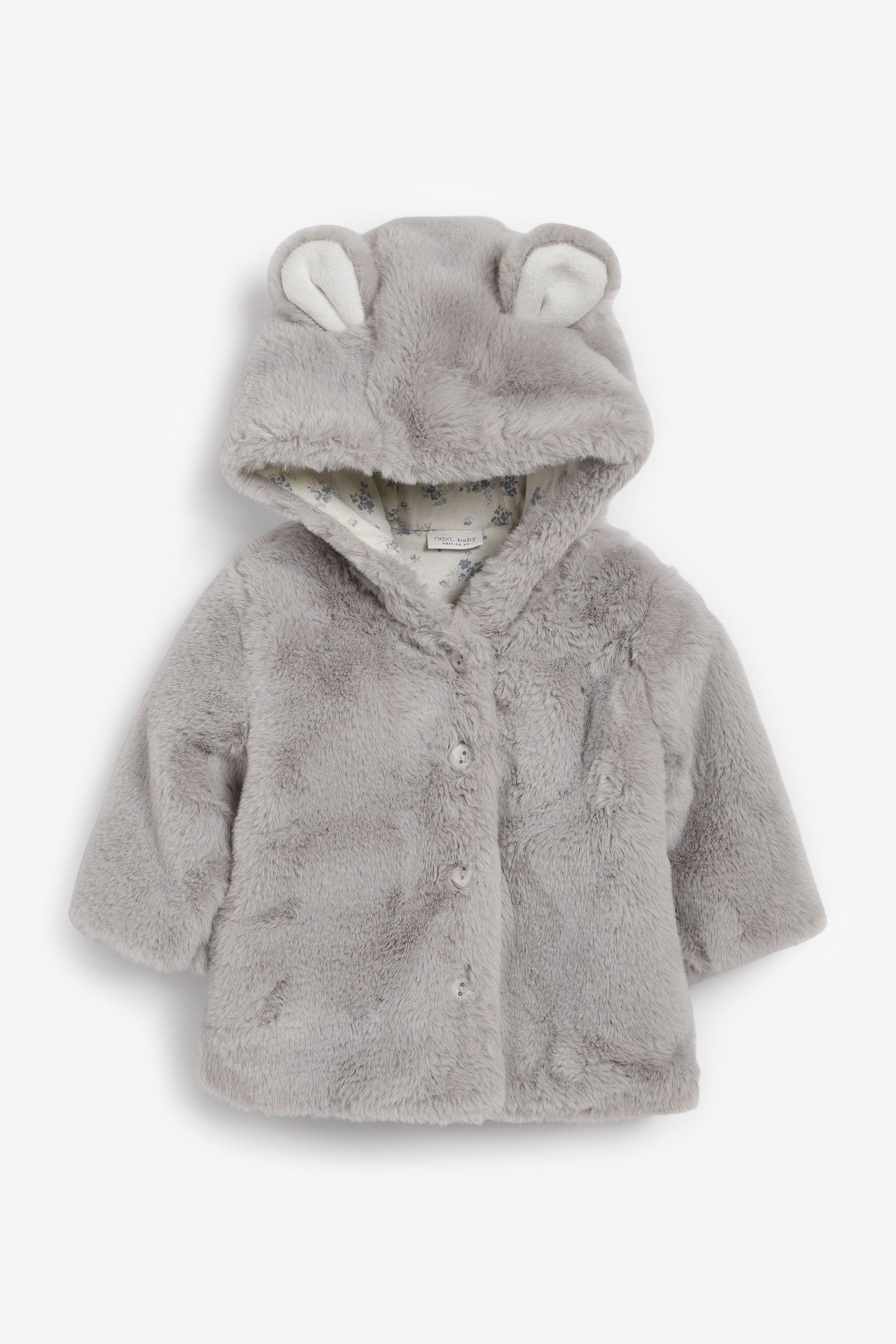 Grey Hooded Ears Cosy Button-Up Baby Jacket (0mths-2yrs)