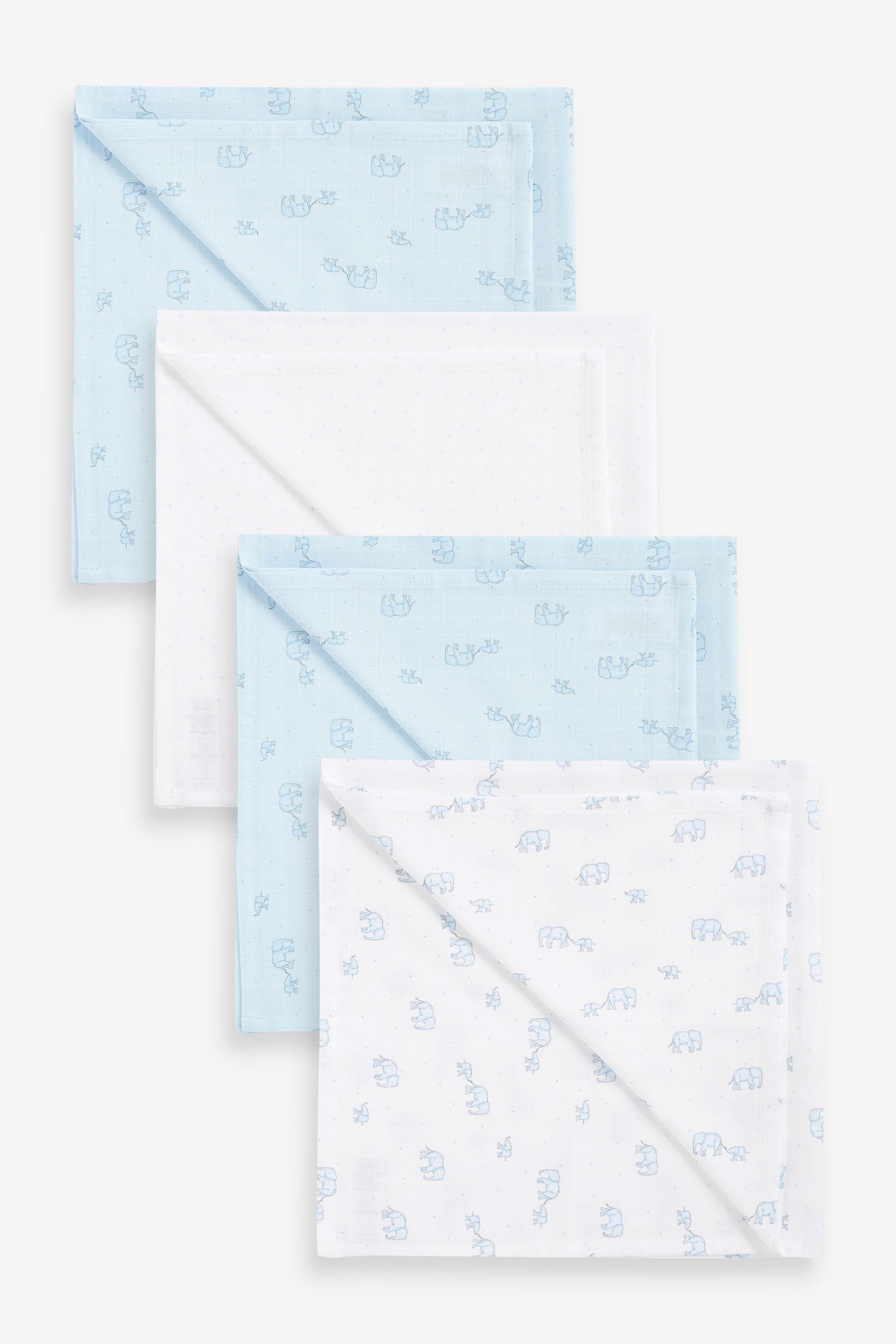 Blue Elephant Baby Muslin Cloths 4 Packs