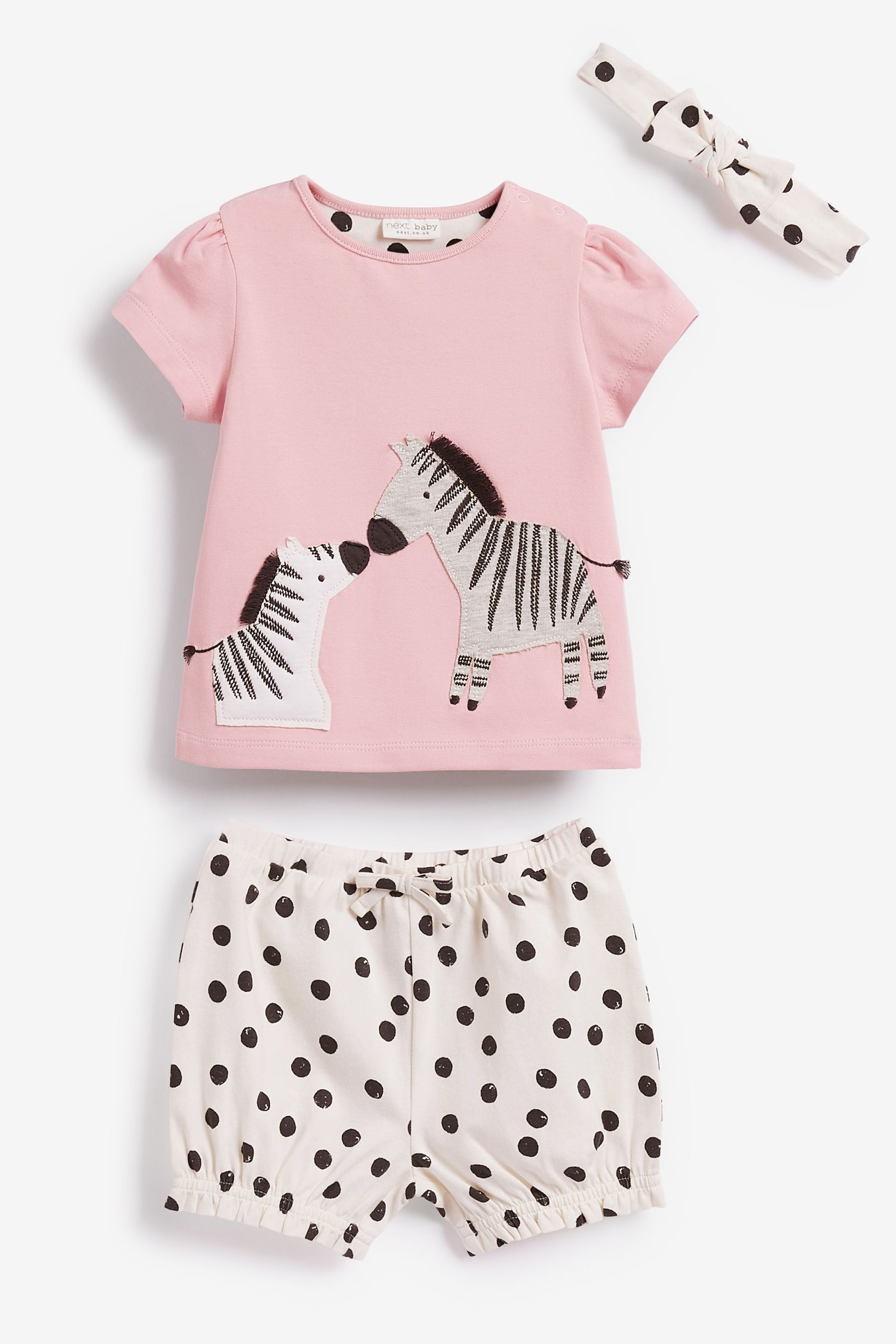 Pink Polka Dot 3 Piece Baby Zebra T-Shirt, Shorts And Headband Set (0mths-2yrs)