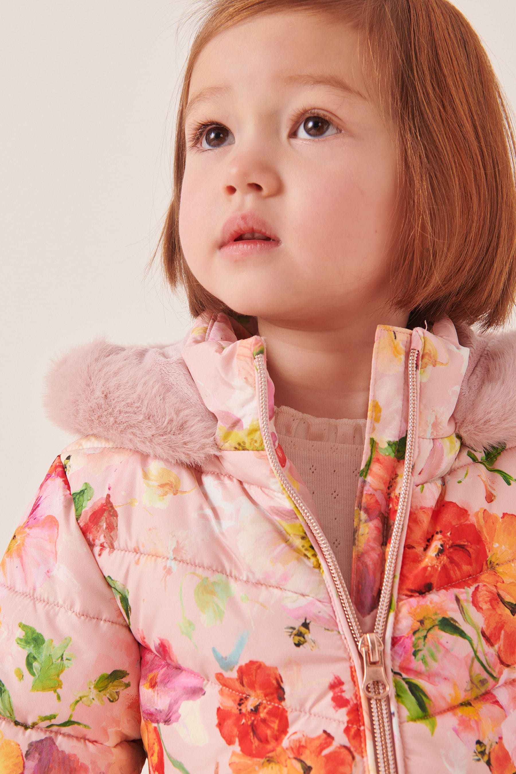 Pink Floral Shower Resistant Printed Skirted Padded Coat (12mths-7yrs)