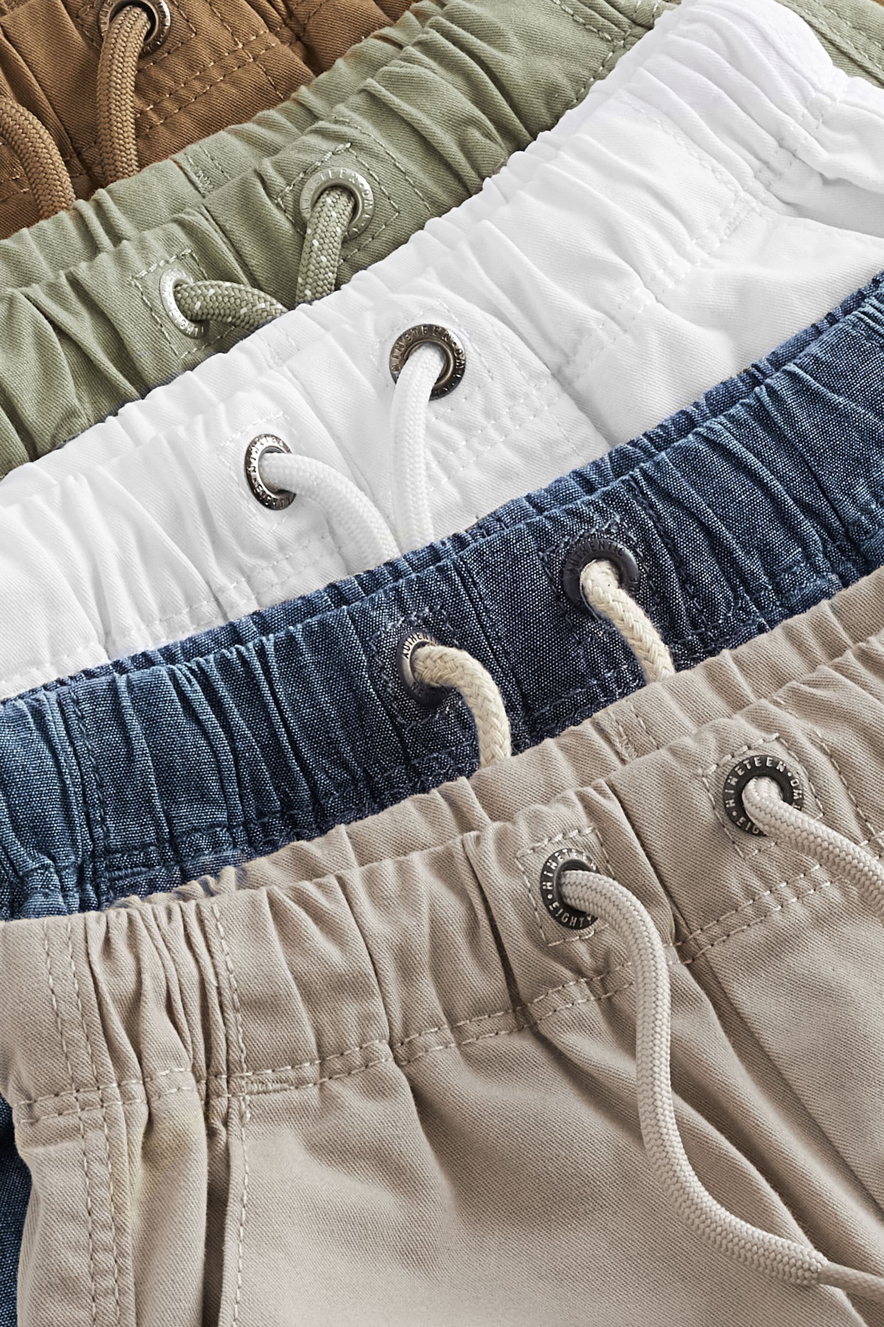 Navy/Tan/Chambray/Sage/Stone/White Pull On Shorts 5 Pack (3mths-7yrs)