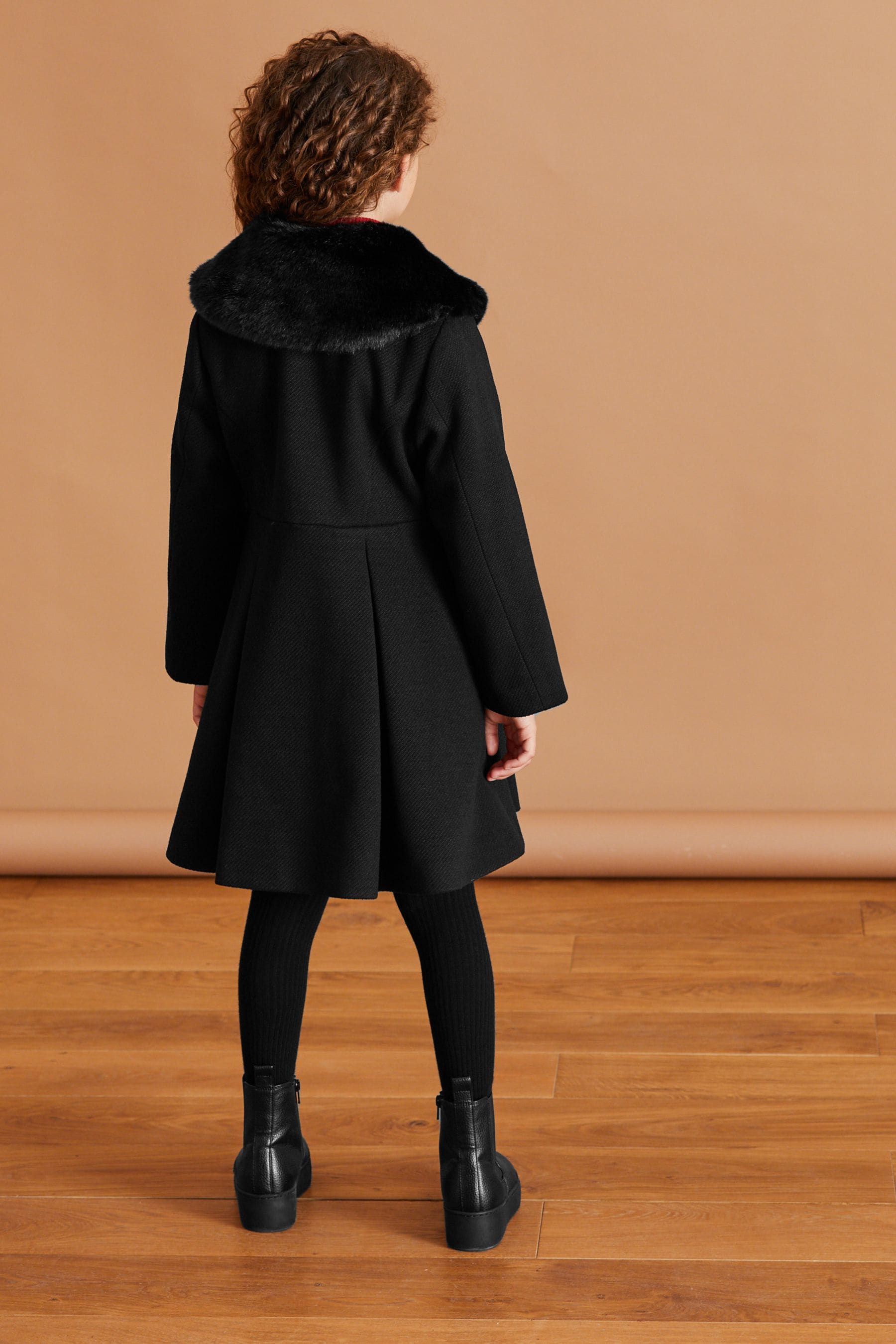 Black Faux Fur Collar Formal Coat (3-16yrs)