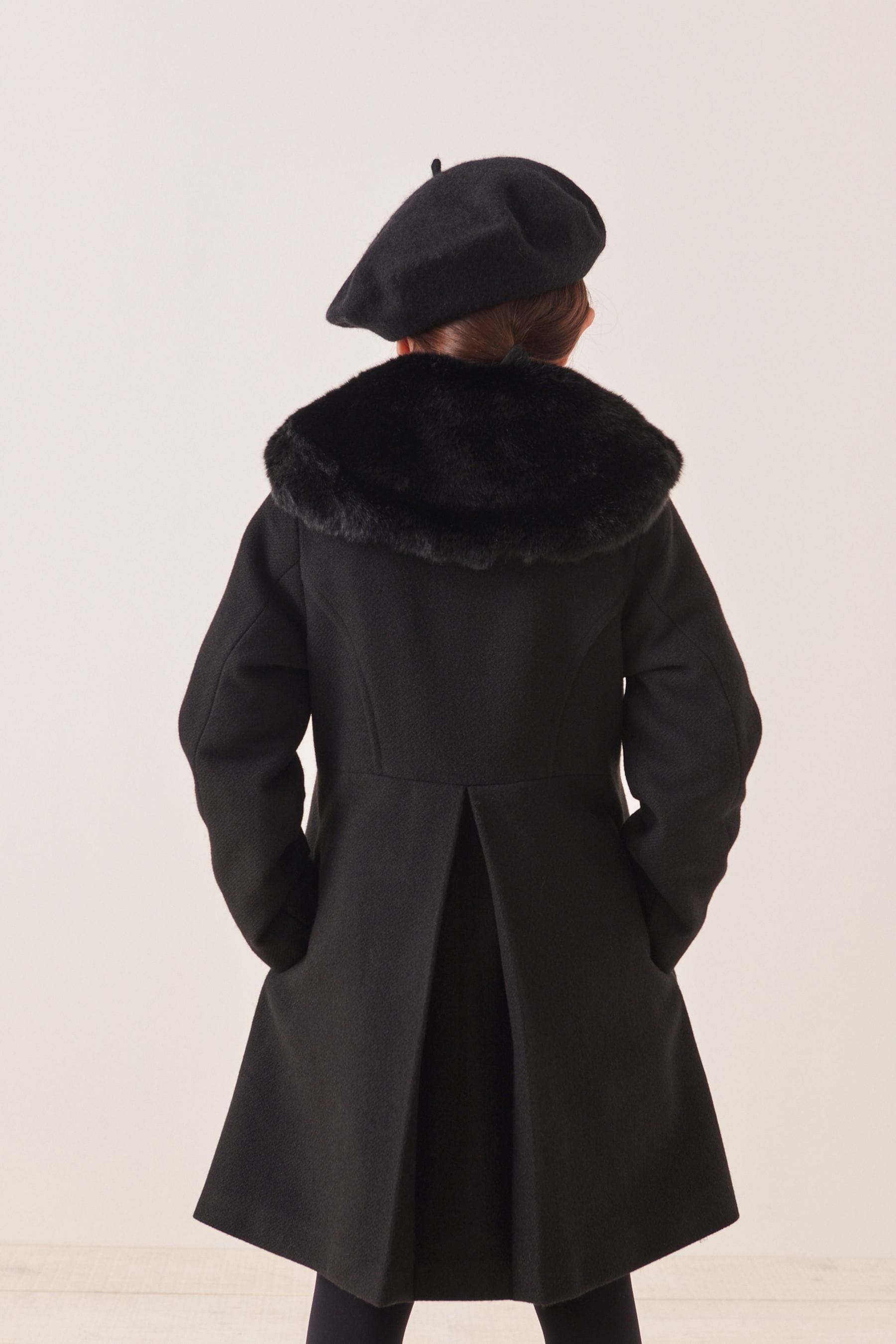 Black Faux Fur Collar Formal Coat (3-16yrs)