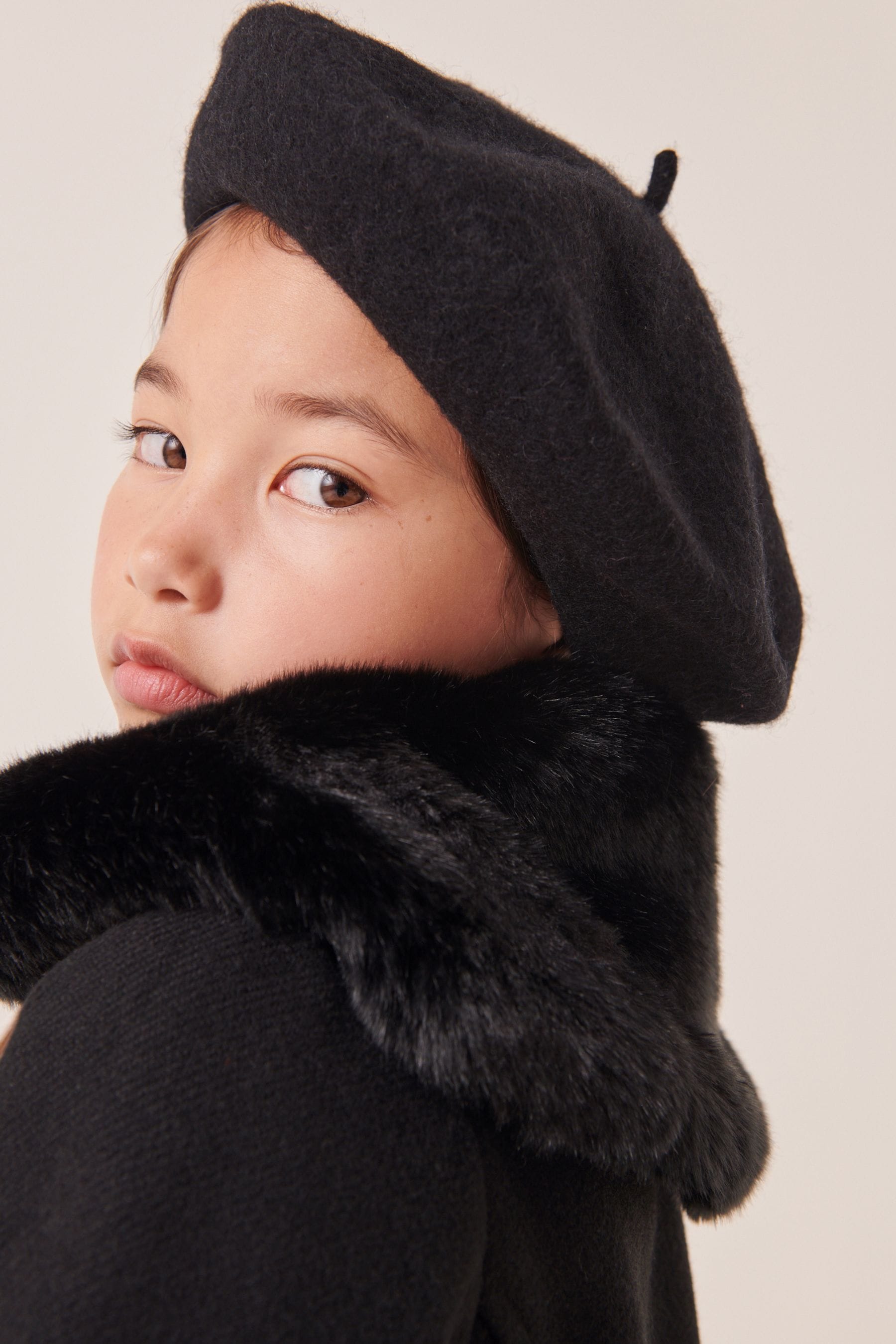 Black Faux Fur Collar Formal Coat (3-16yrs)