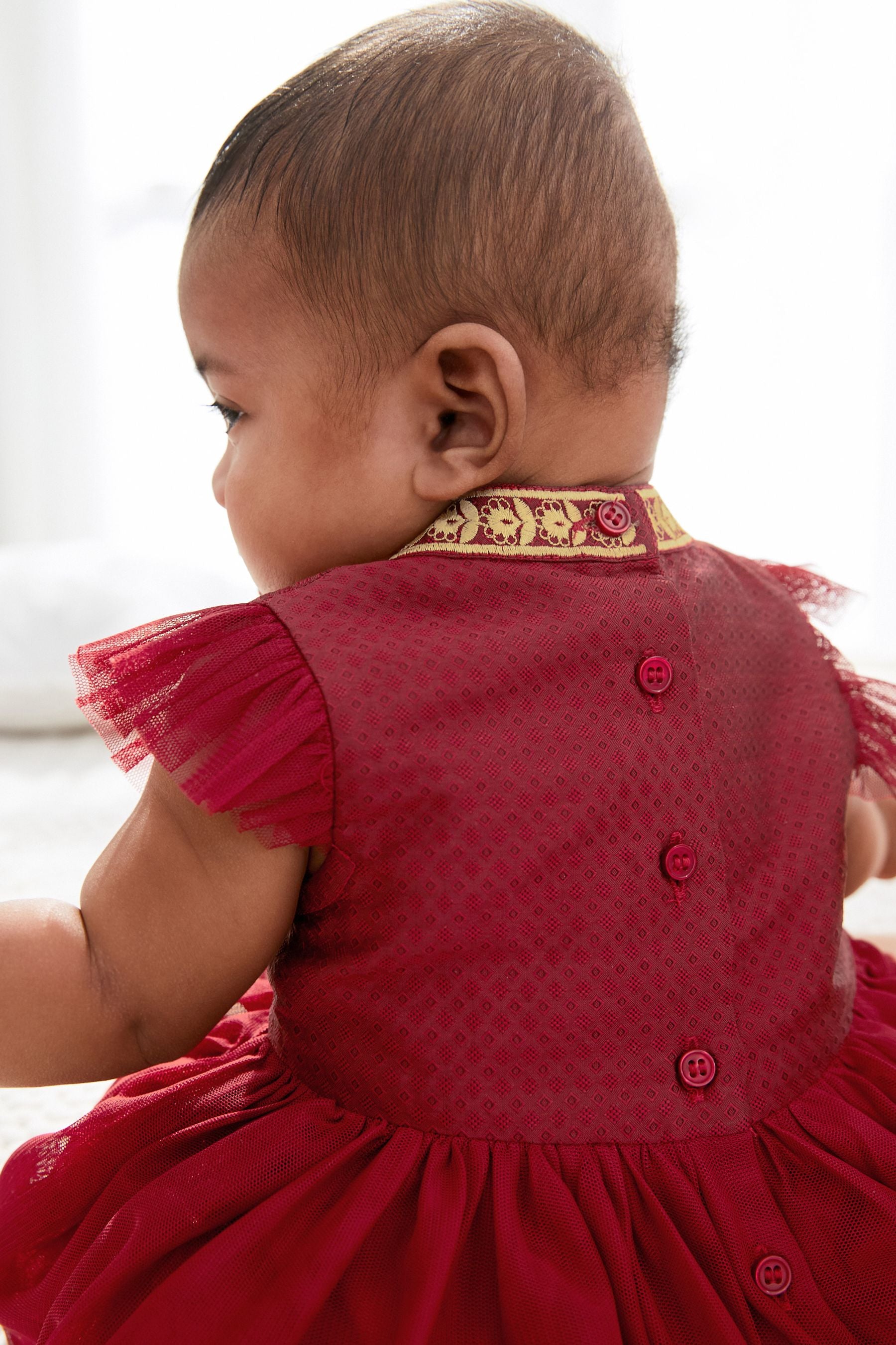 Red/Gold Baby Embroidered Occasion Dress (0mths-2yrs)