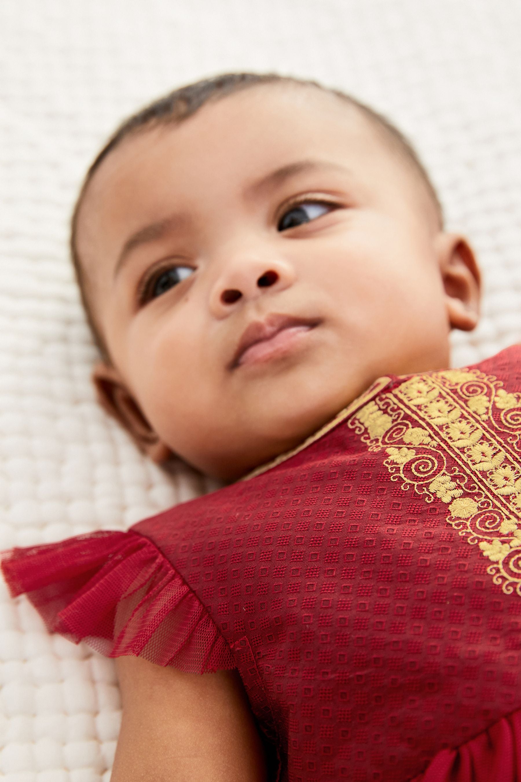 Red/Gold Baby Embroidered Occasion Dress (0mths-2yrs)