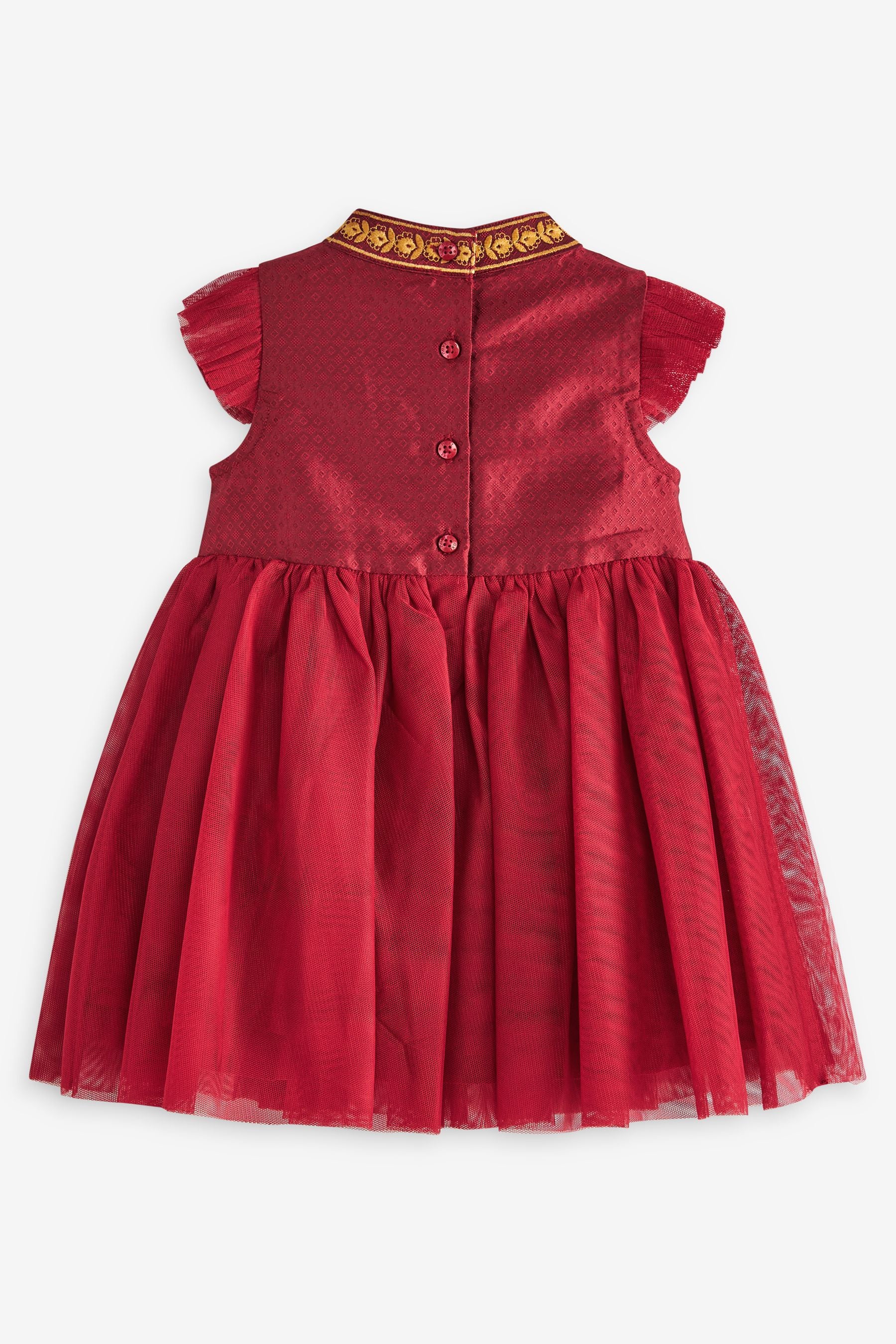 Red/Gold Baby Embroidered Occasion Dress (0mths-2yrs)