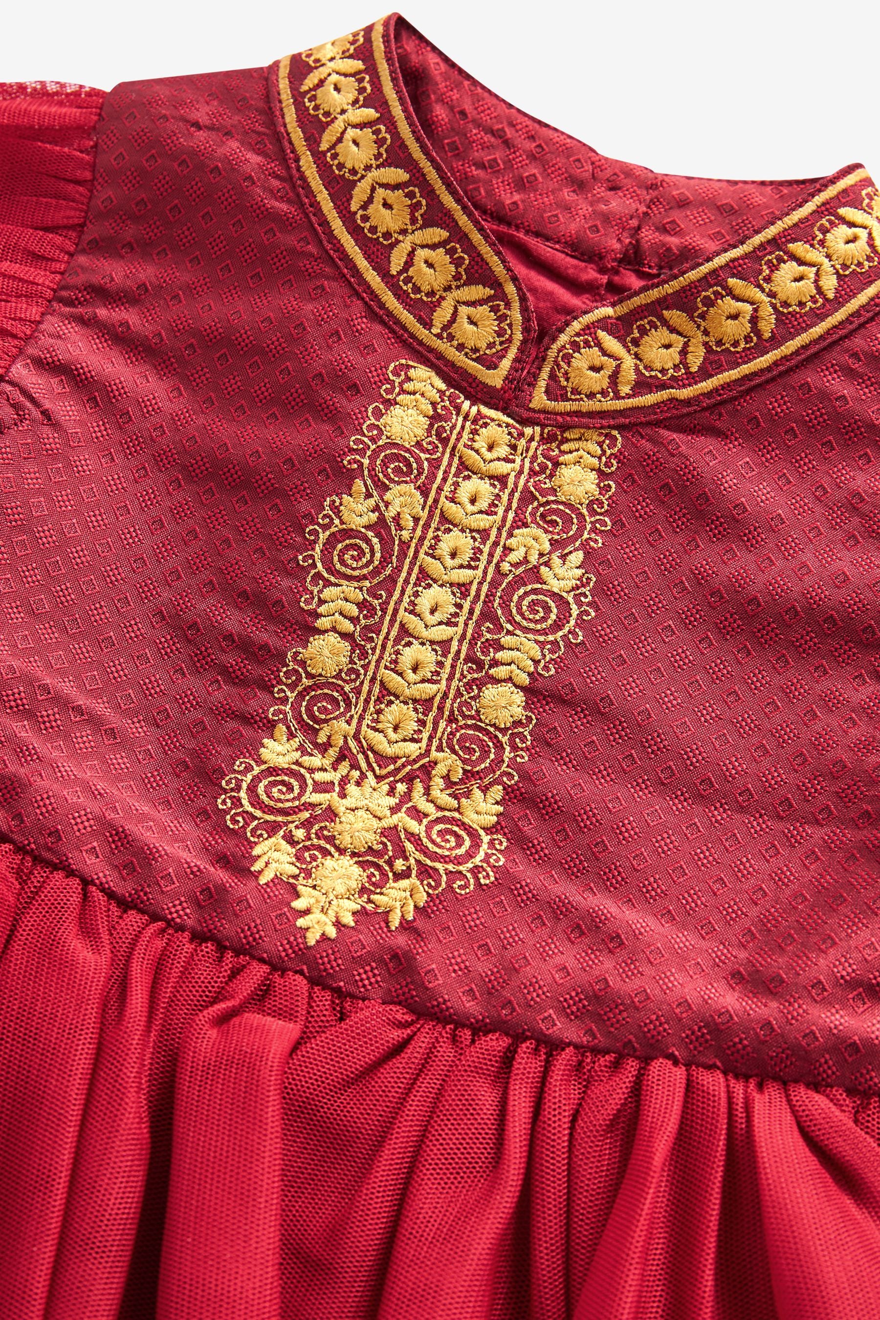 Red/Gold Baby Embroidered Occasion Dress (0mths-2yrs)