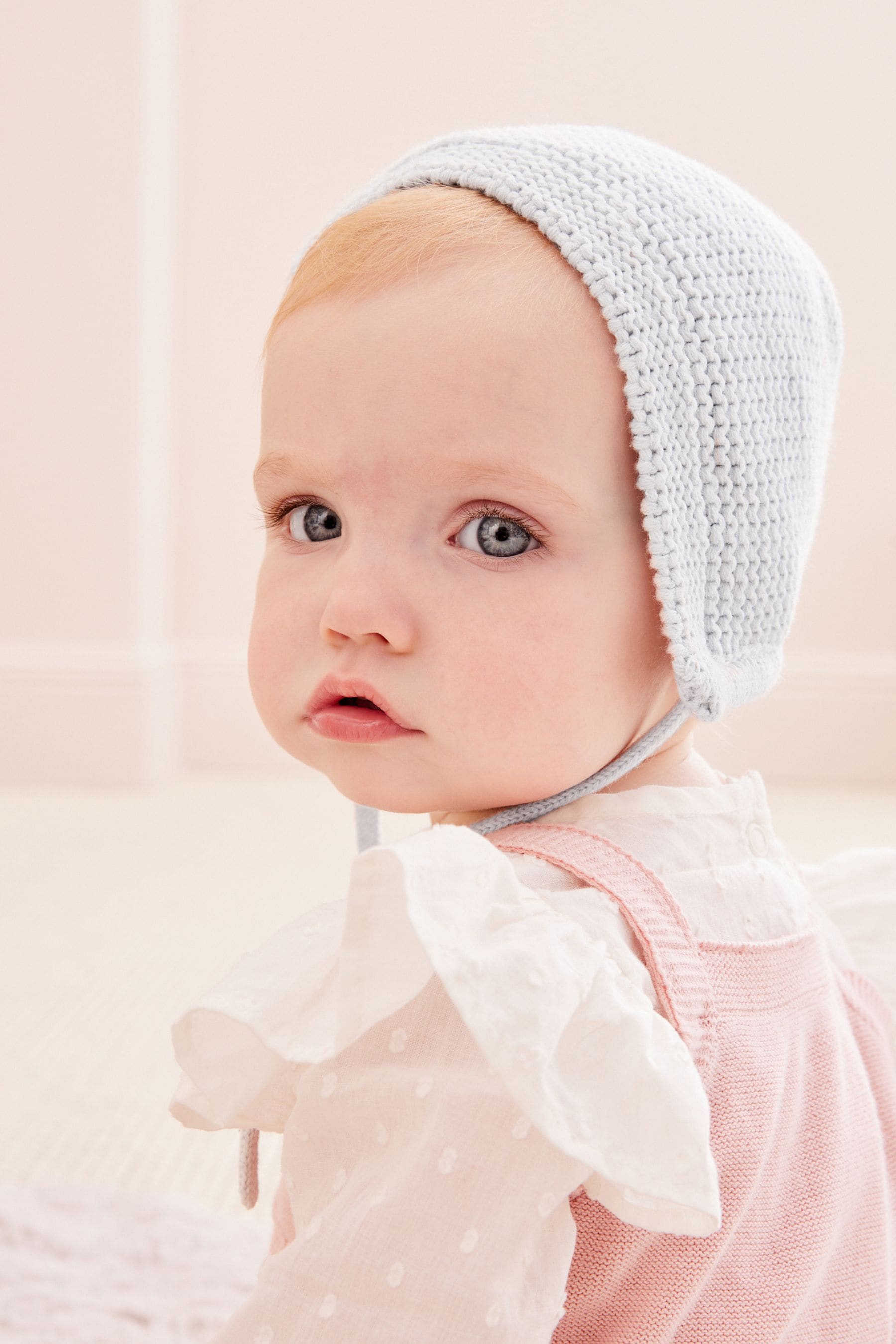 Pale Grey Knitted Bonnet Baby Hat (0mths-2yrs)