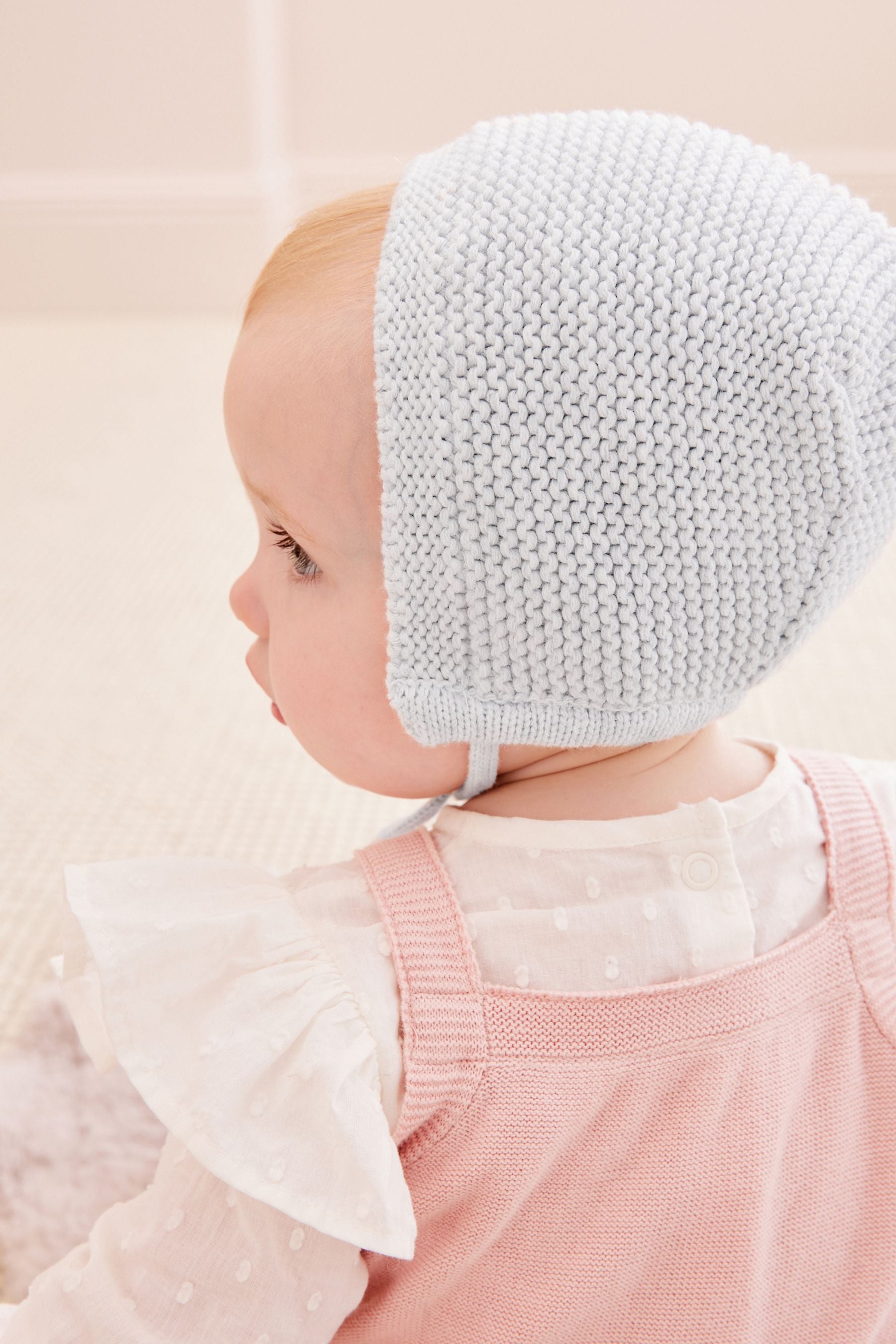 Pale Grey Knitted Bonnet Baby Hat (0mths-2yrs)