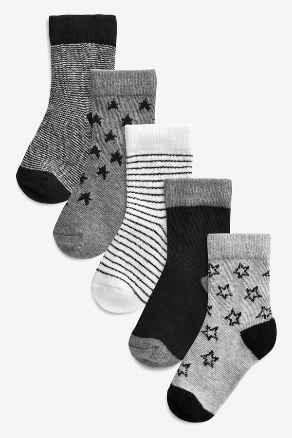 Monochrome Baby Socks 5 Pack (0mths-2yrs)