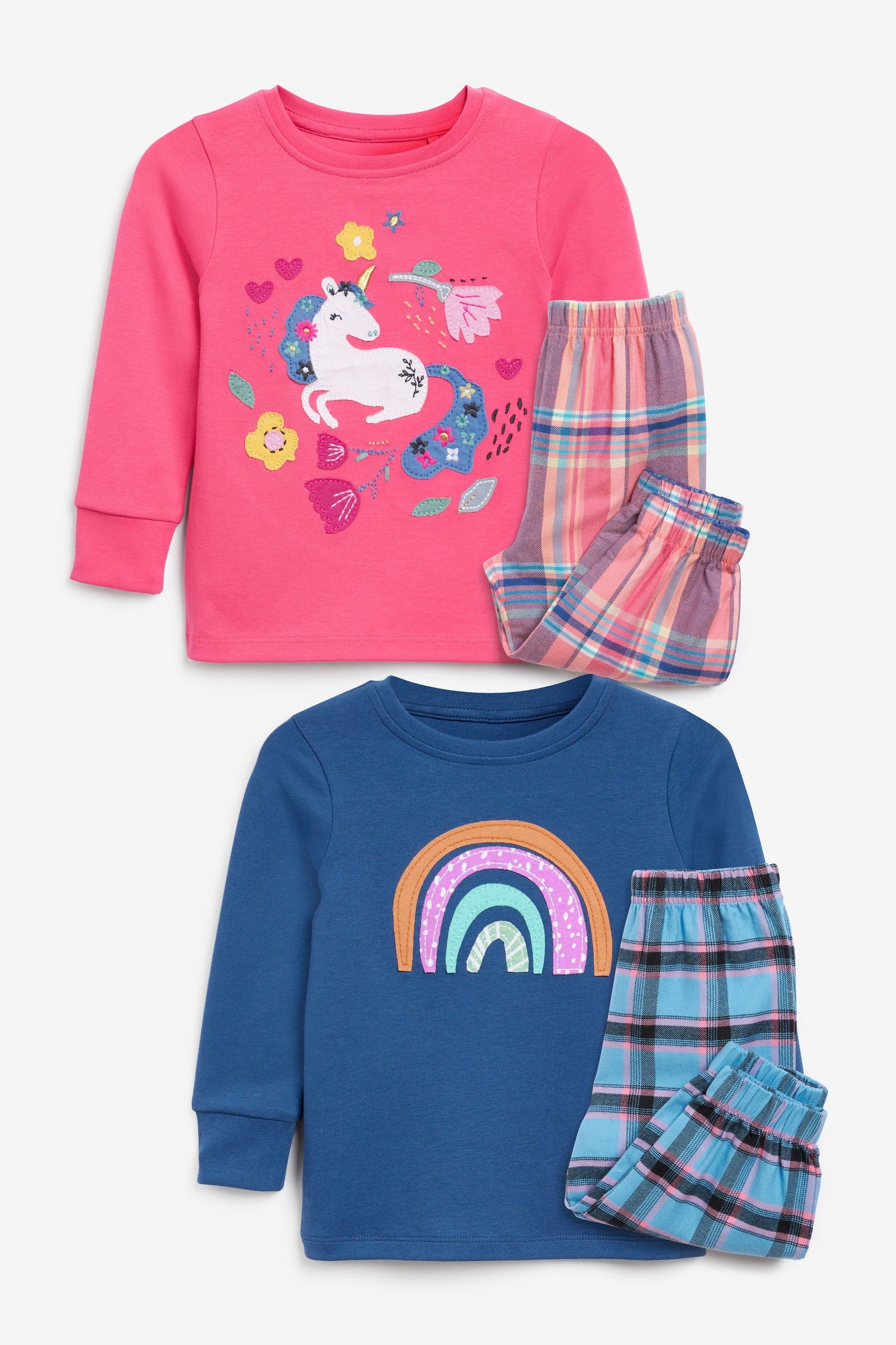 Pink/Navy Unicorn 2 Pack Woven Bottom Pyjamas (9mths-8yrs)