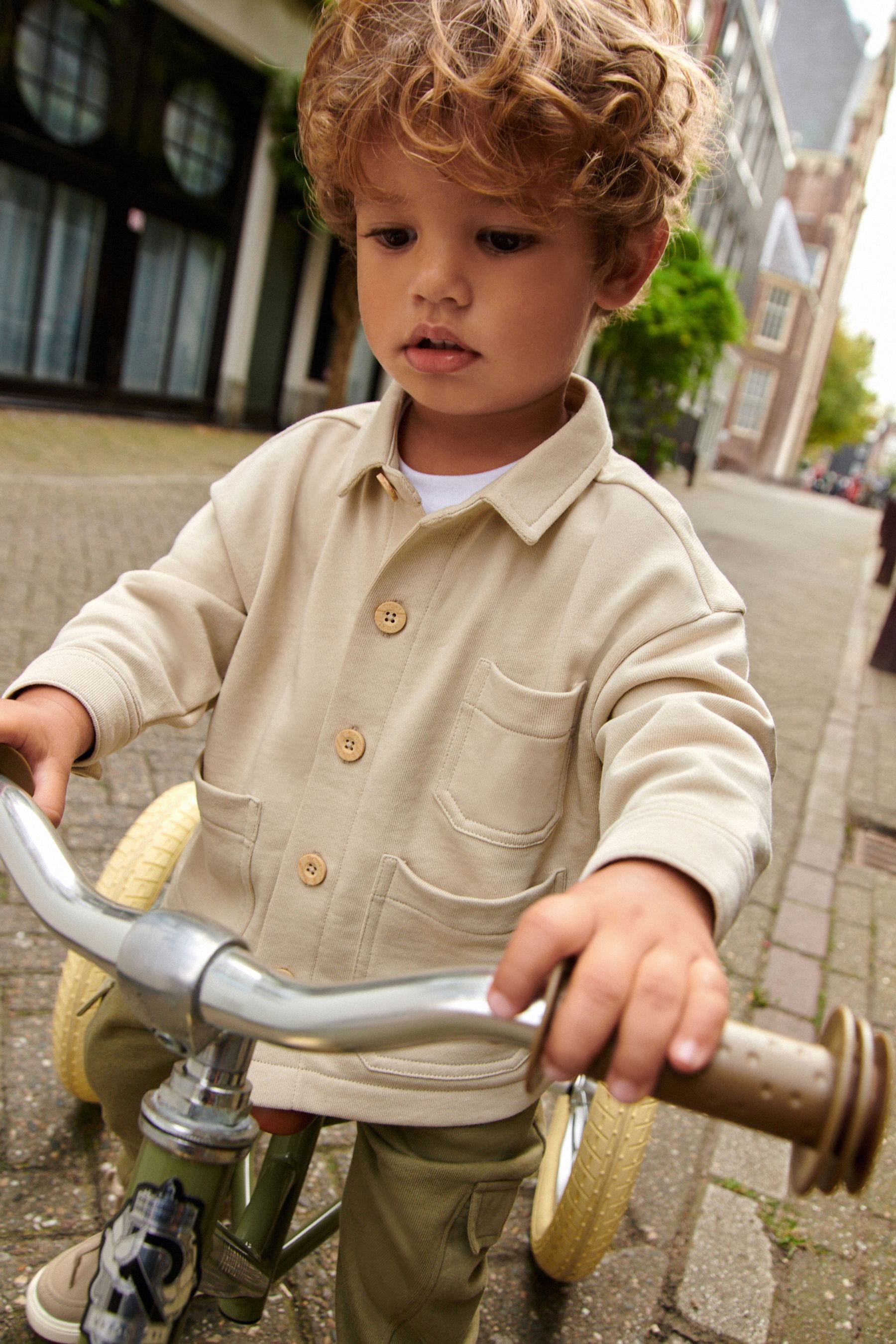 Ecru White/Khaki Green Jersey Shirt and Joggers Set (3mths-7yrs)