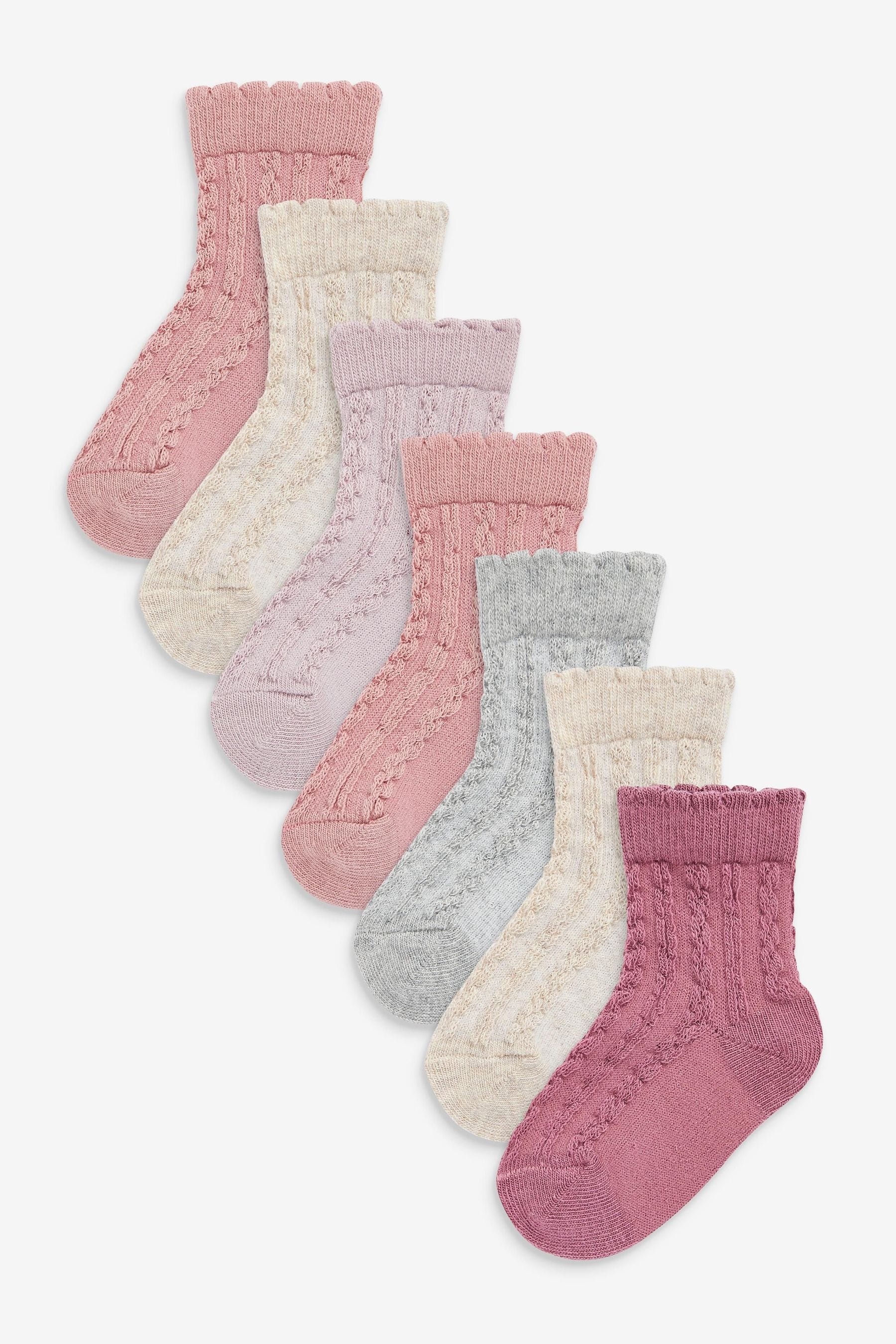 Pink Knit Baby Cable Socks 7 Pack (0mths-2yrs)